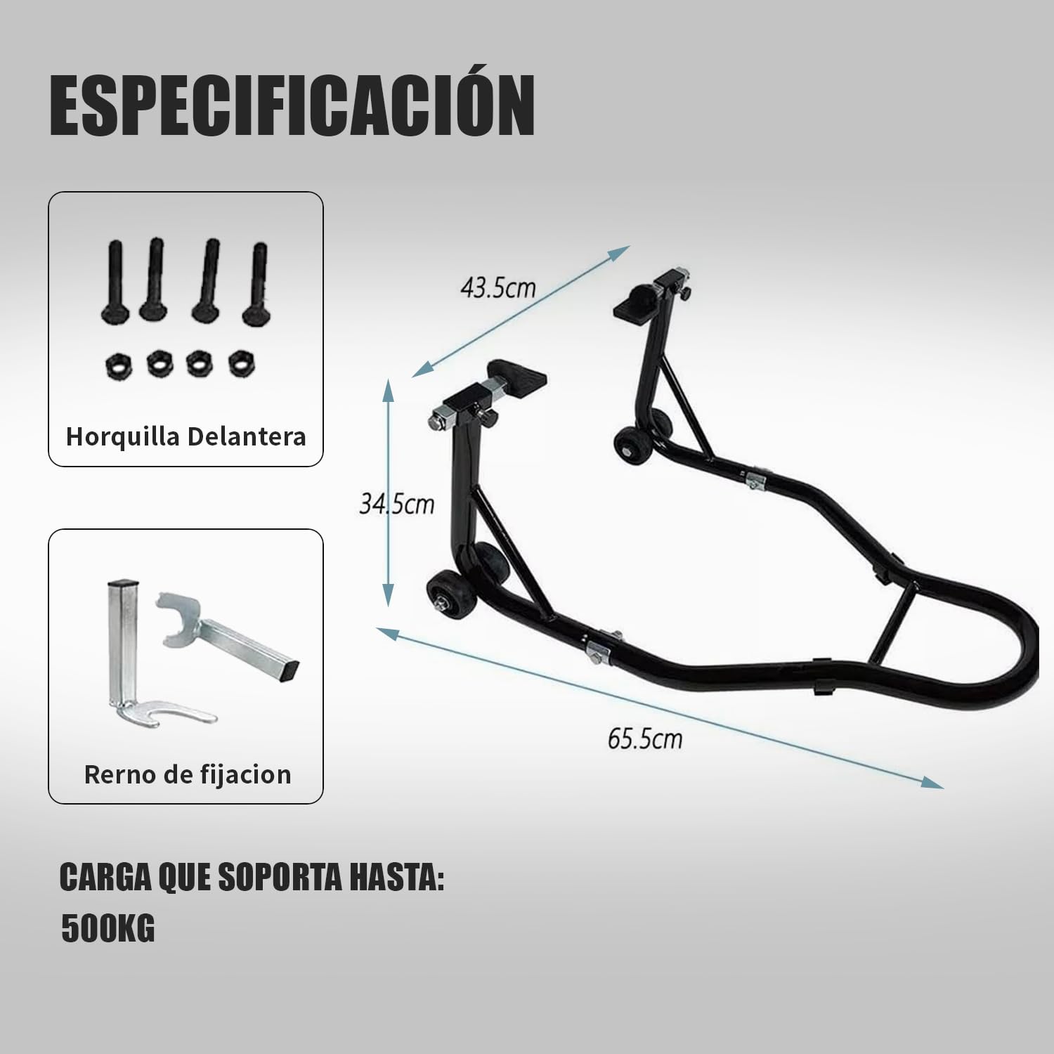 BOBOJIIIER Soporte Trasero para Motocicleta, soporte de elevación de rueda trasera, Moto Gato, Soporta Hasta 450 KG con Ruedas, Negro, L
