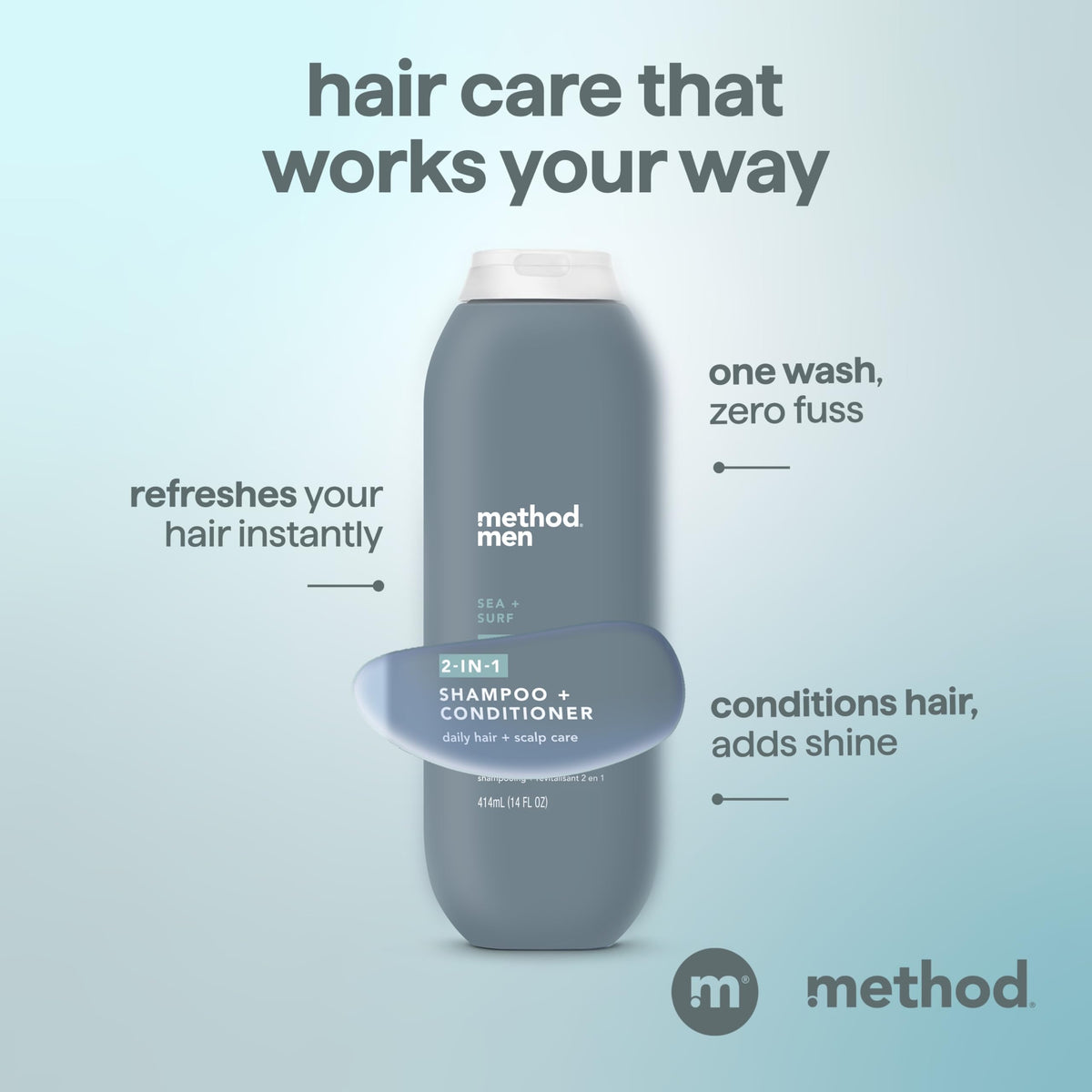 Method Champú 2 en 1 para hombre + acondicionador, mar + surf, 14 oz.