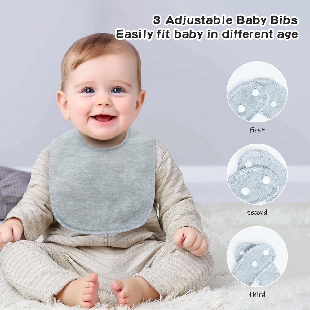 lazyrhino - Paquete de 8 baberos unisex ajustables con broches de presión ultra suaves y absorbentes para la dentición para niños y niñas (gris, paquete de 6)