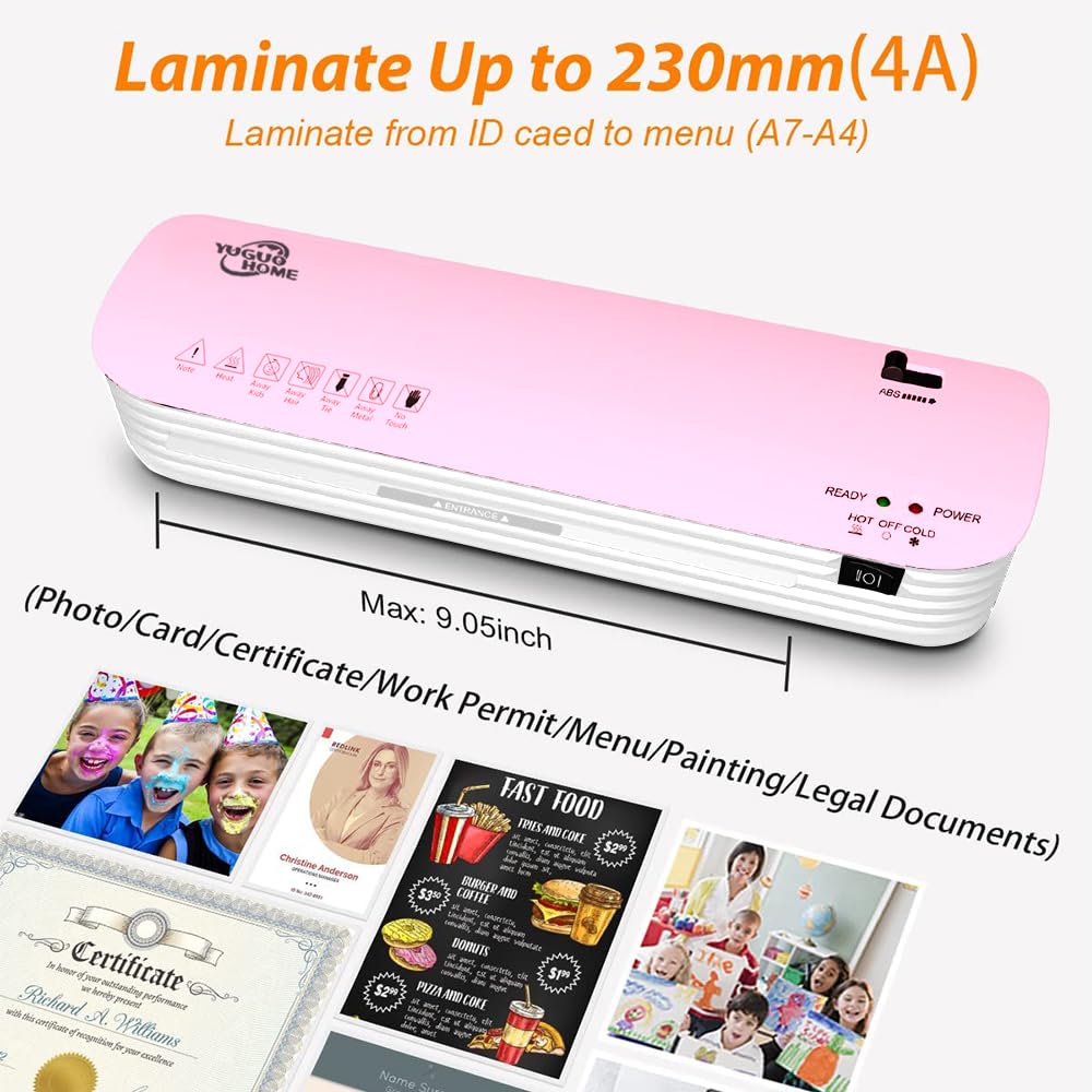 Laminadora Enmicadora Térmica+Cortador de Papel+300 Hojas Laminadoras,Enmicadora Tamaño Carta y Oficio para Casa y Oficina (Rosa)