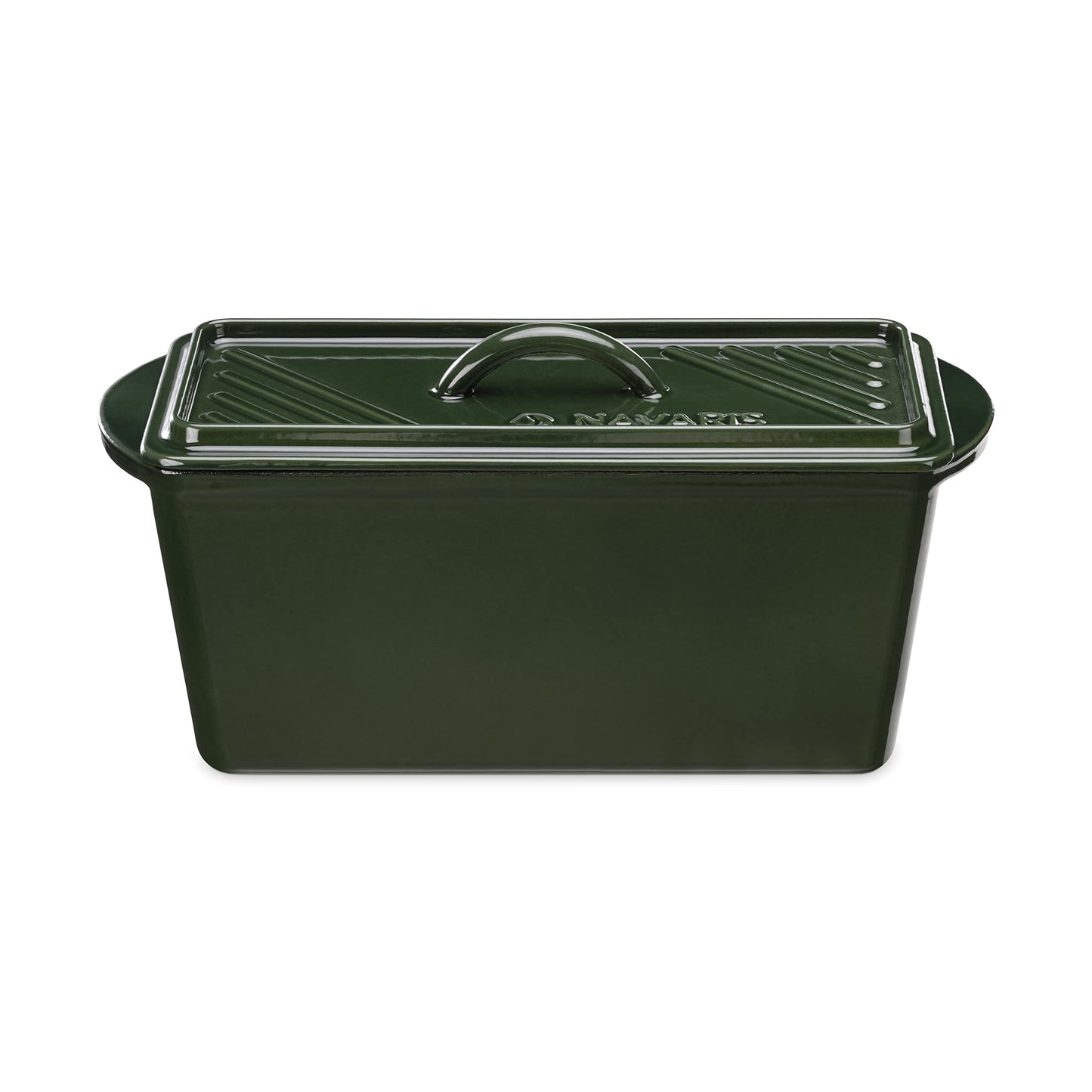 Navaris Olla para Hornear Pan - Cacerola Rectangular 34 x 13 x 13 cm de Hierro Fundido para Horno Bbq Vitrocerámica Inducción - Cazuela con Tapa - Verde