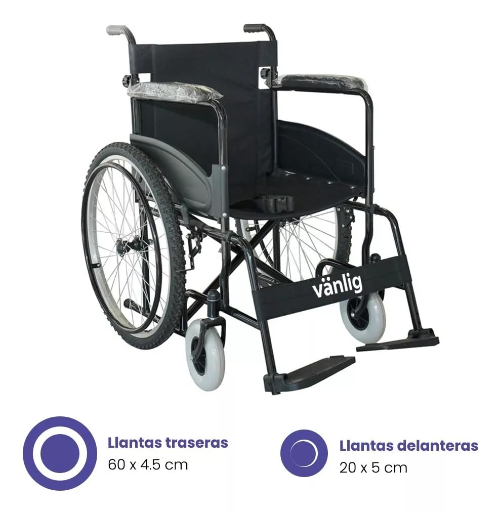 Silla de Ruedas Manual Todo Terreno VANLIG Ligera y Resistente plegable hasta 120 kg para Adultos