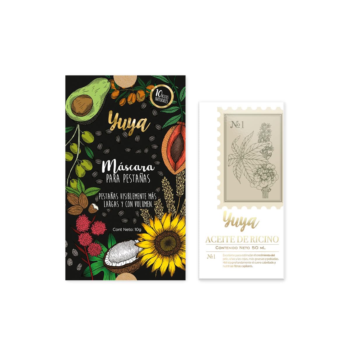 Republic Cosmetics Yuya Aceite de Ricino + Máscara de 10 aceites |Cejas y pestañas más largas, hidratación y cuidado en un solo kit. ¡Dale a tus ojos una mirada poderosa!