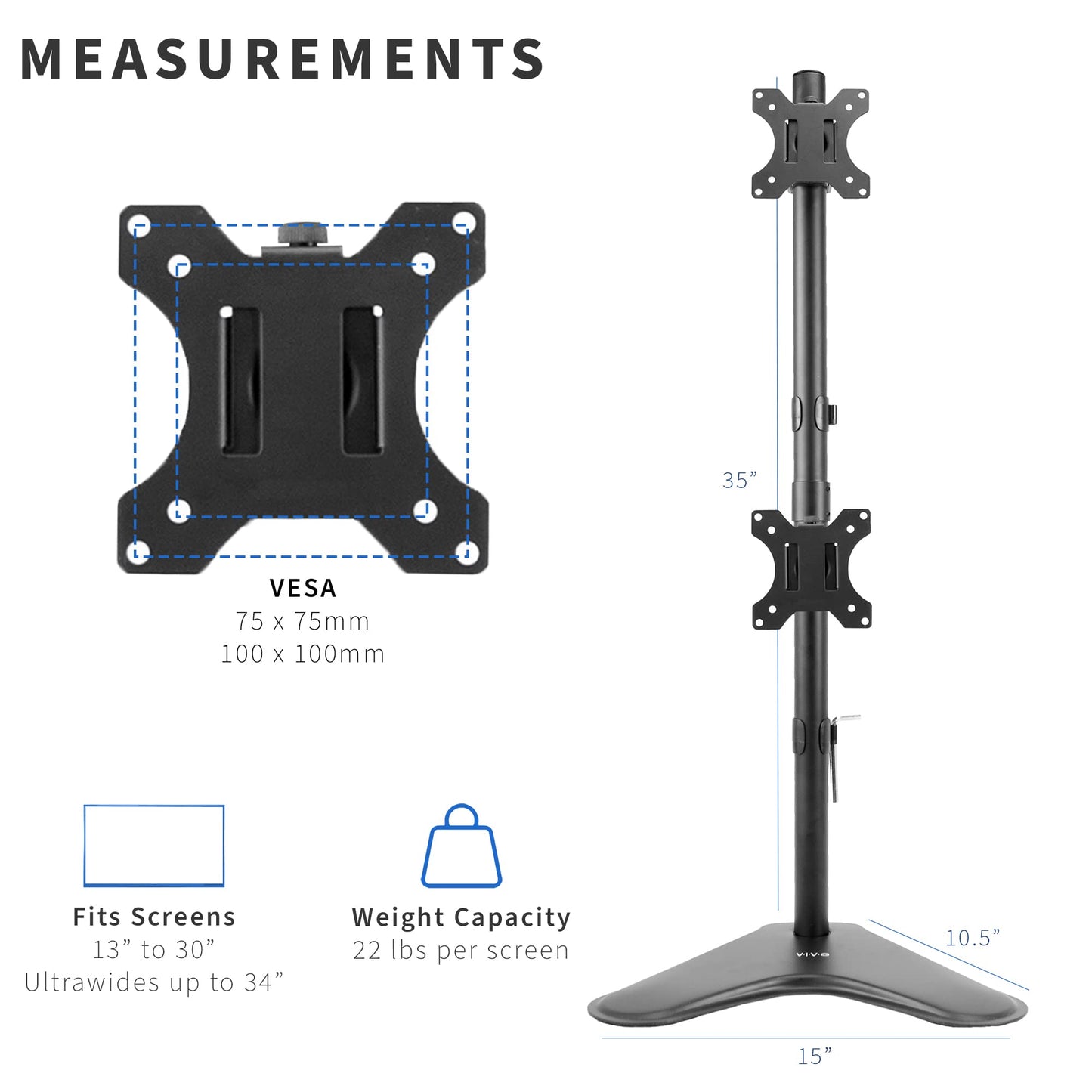 Soporte de Escritorio VIVO Negro con Soporte Dual para Monitor LCD