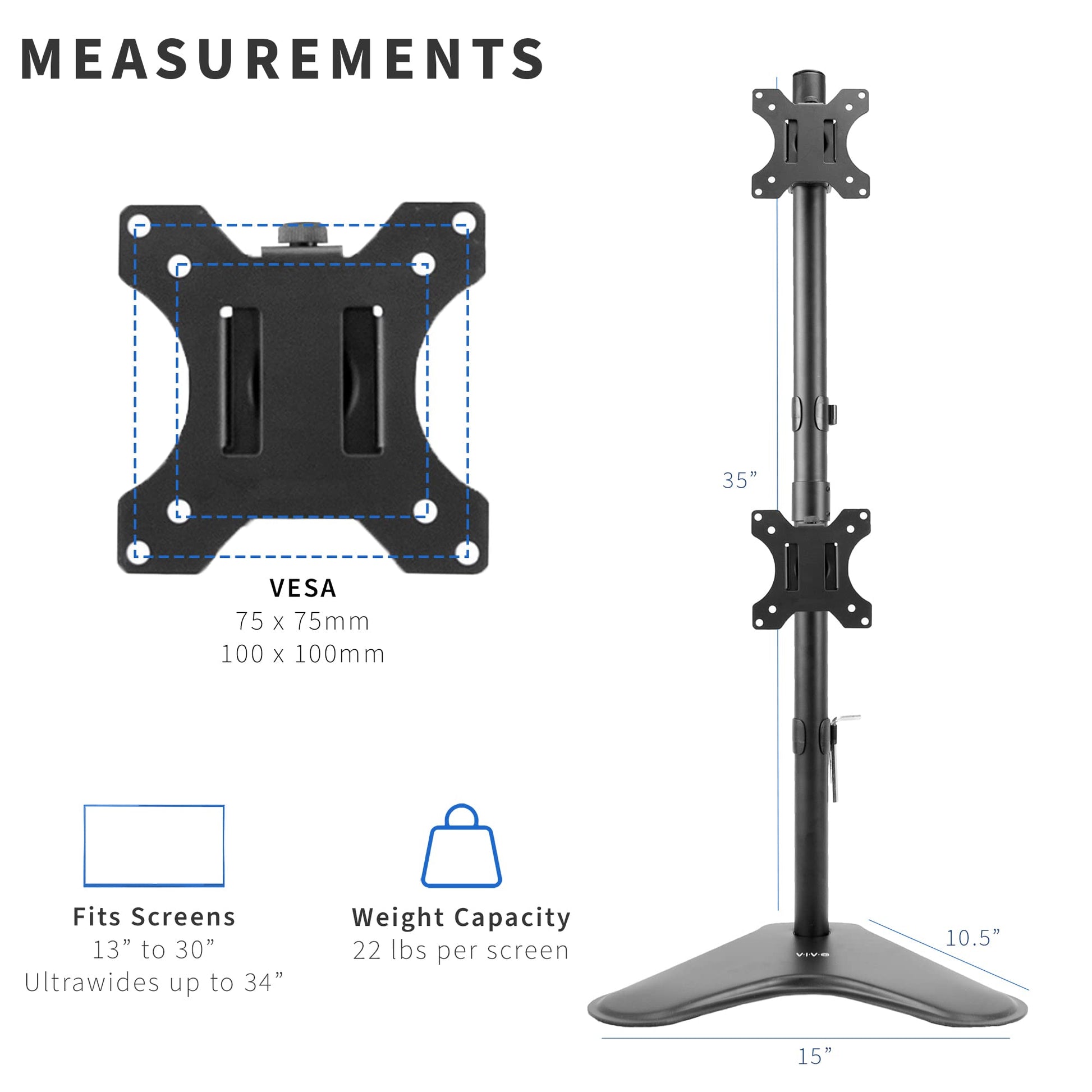 Soporte de Escritorio VIVO Negro con Soporte Dual para Monitor LCD