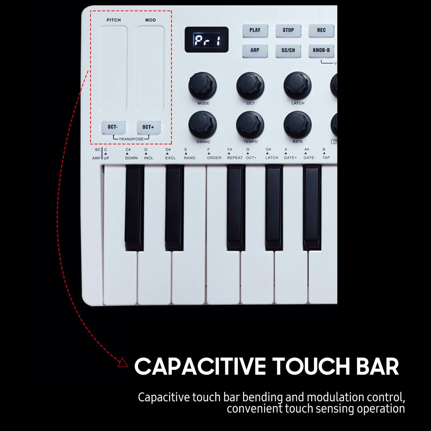 Laurio Teclado de Control Midi de 25 Teclas Mini Teclado USB portátil Controlador Midi con 25 Teclas sensibles a la Velocidad 8 Almohadillas retroiluminadas RGB 8 perillas