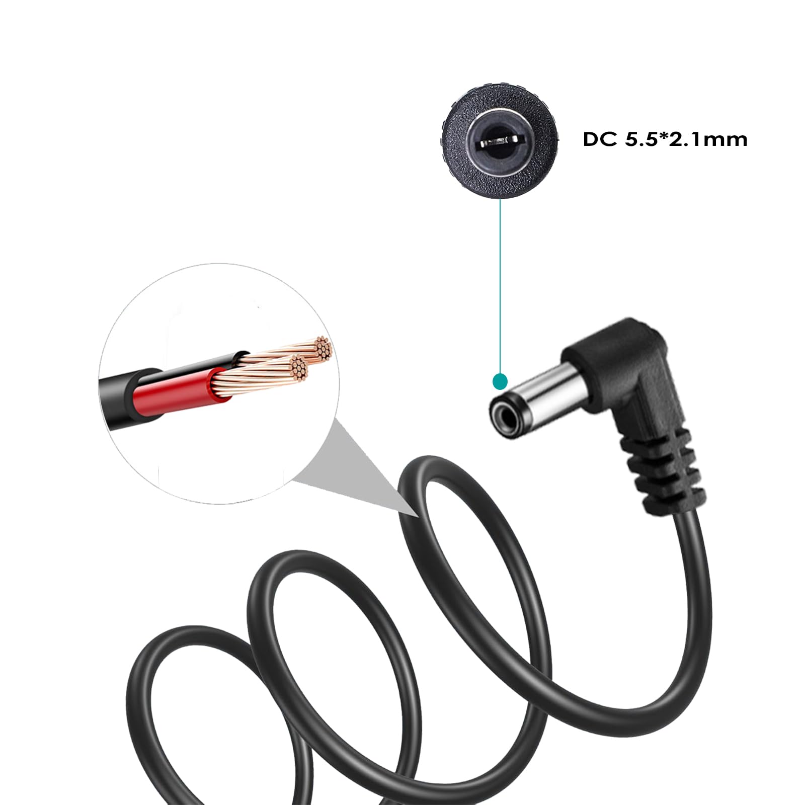 AYCRIT - Cable de alimentación de pedal de guitarra en ángulo recto de 12 pulgadas, 30 cm, cable de alimentación de 5,5 x 2,1 mm, ángulo recto en ambos extremos, paquete de 9 macho a macho