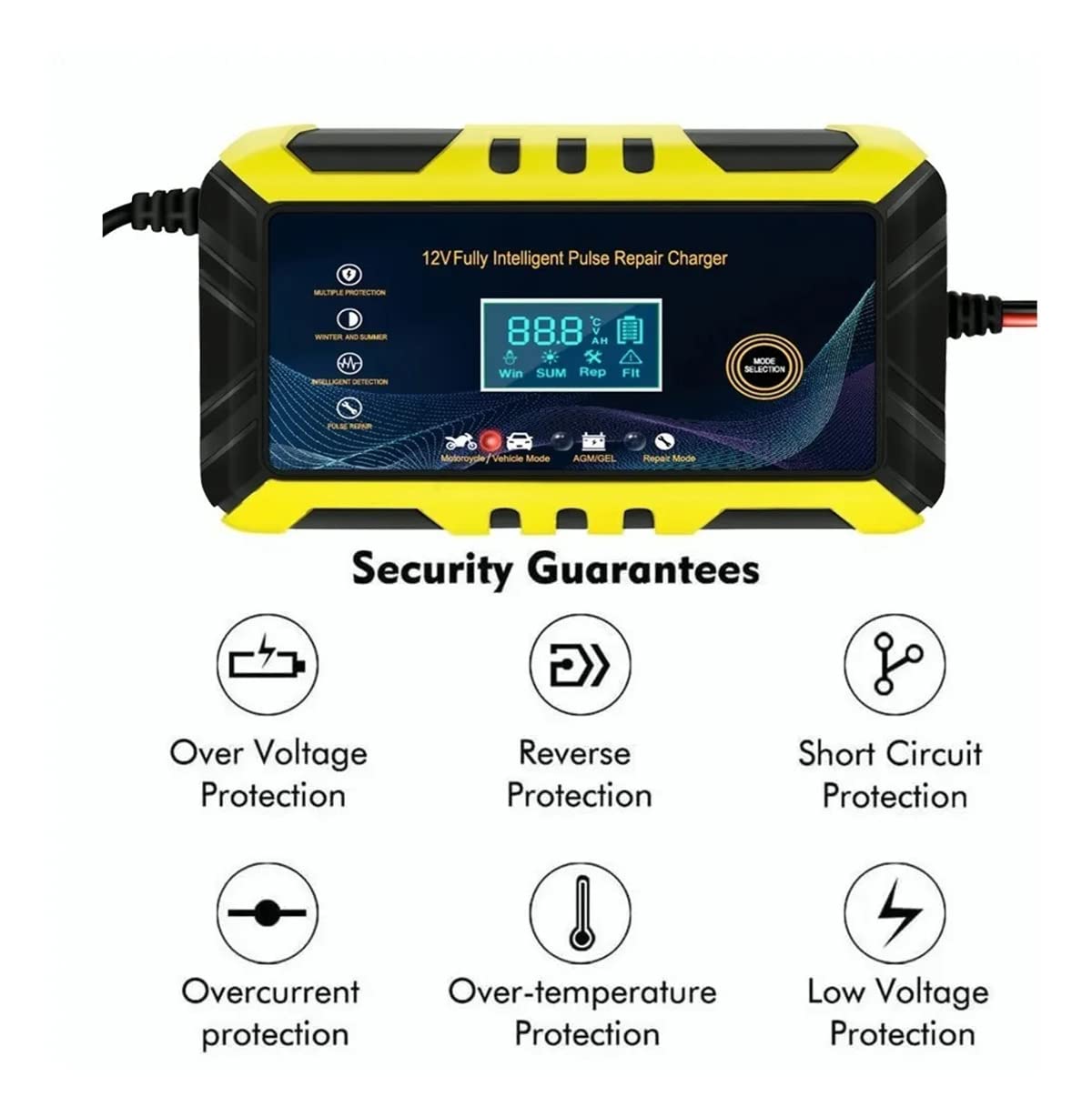 Cargador de Batería Inteligente Automático para Auto y Moto 12V 6A con Múltiples Protecciones