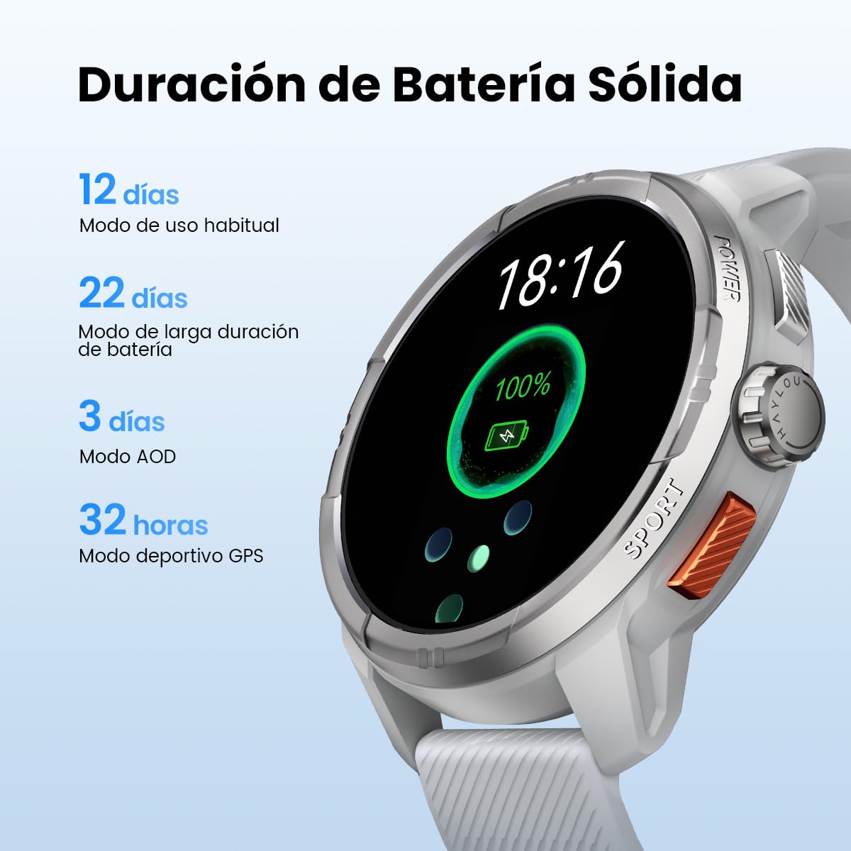 Smartwatch HAYLOU Solar Ultra Negro GPS 170+ Deportes para Hombre Mujer