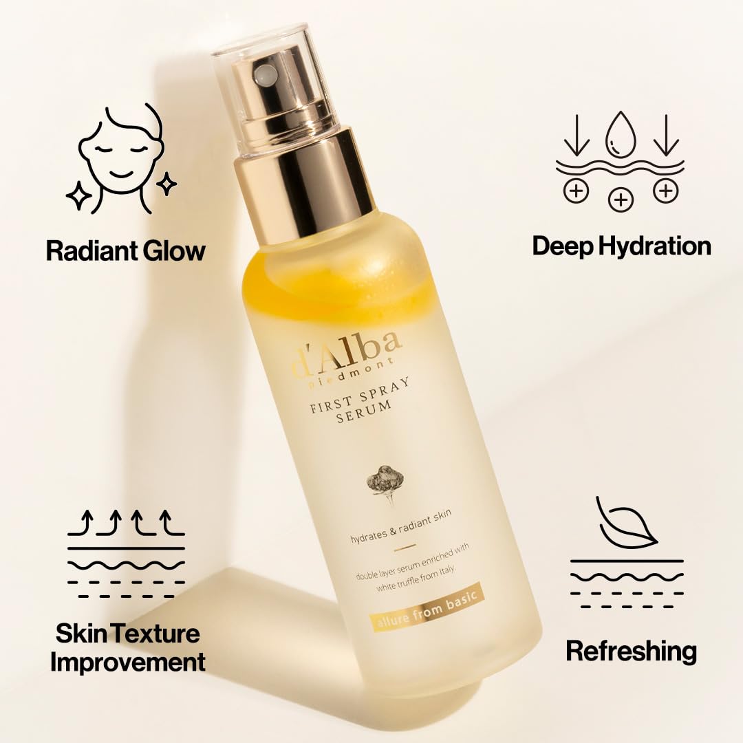 d'alba Piedmont Leopard Outdoor Products d'Alba Italian White Truffle First Spray Serum, Vegan Skincare, Hydrating Facial Mist with White Truffles, Glow Serum for Radiant Skin, All in One Care, 3.38 Fl Oz