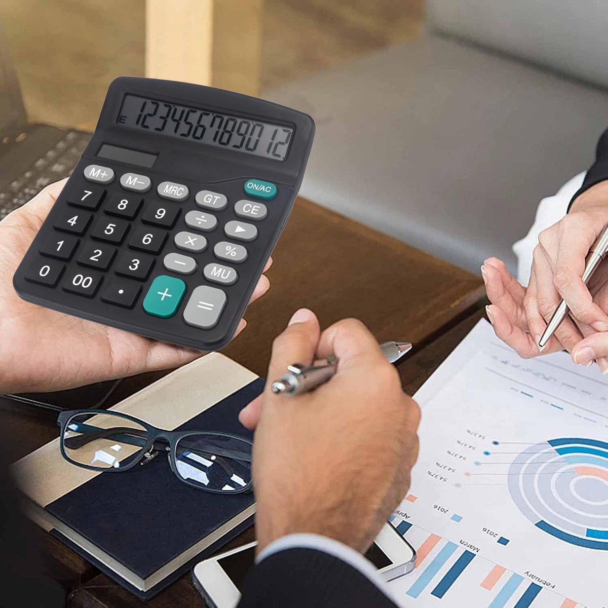 Calculadora Básica de Oficina para Computadora con Pantalla Grande de 12 Dígitos y Energía Solar Dual