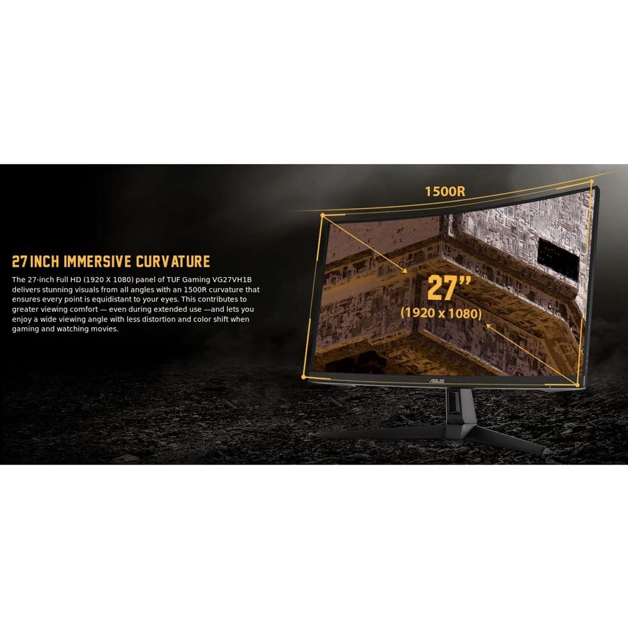 Asus Monitor Gamer Curvo 27" TUF Gaming VG27VH1B, Full HD 1920 x 1080, 165Hz, tiempo de respuesta 1 ms, Extreme Low Motion Blur, Adaptive-sync, FreeSync Premium