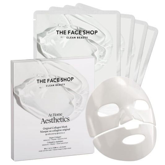 The Face Shop At Home Aesthetic - Mascarilla Facial Coreana de Hidrogel con Colágeno Vegetal | Set de 4 Piezas Antiedad y Reafirmante | Tratamiento At Home Aesthetic para Arrugas y Líneas de Expresión | K-Beauty