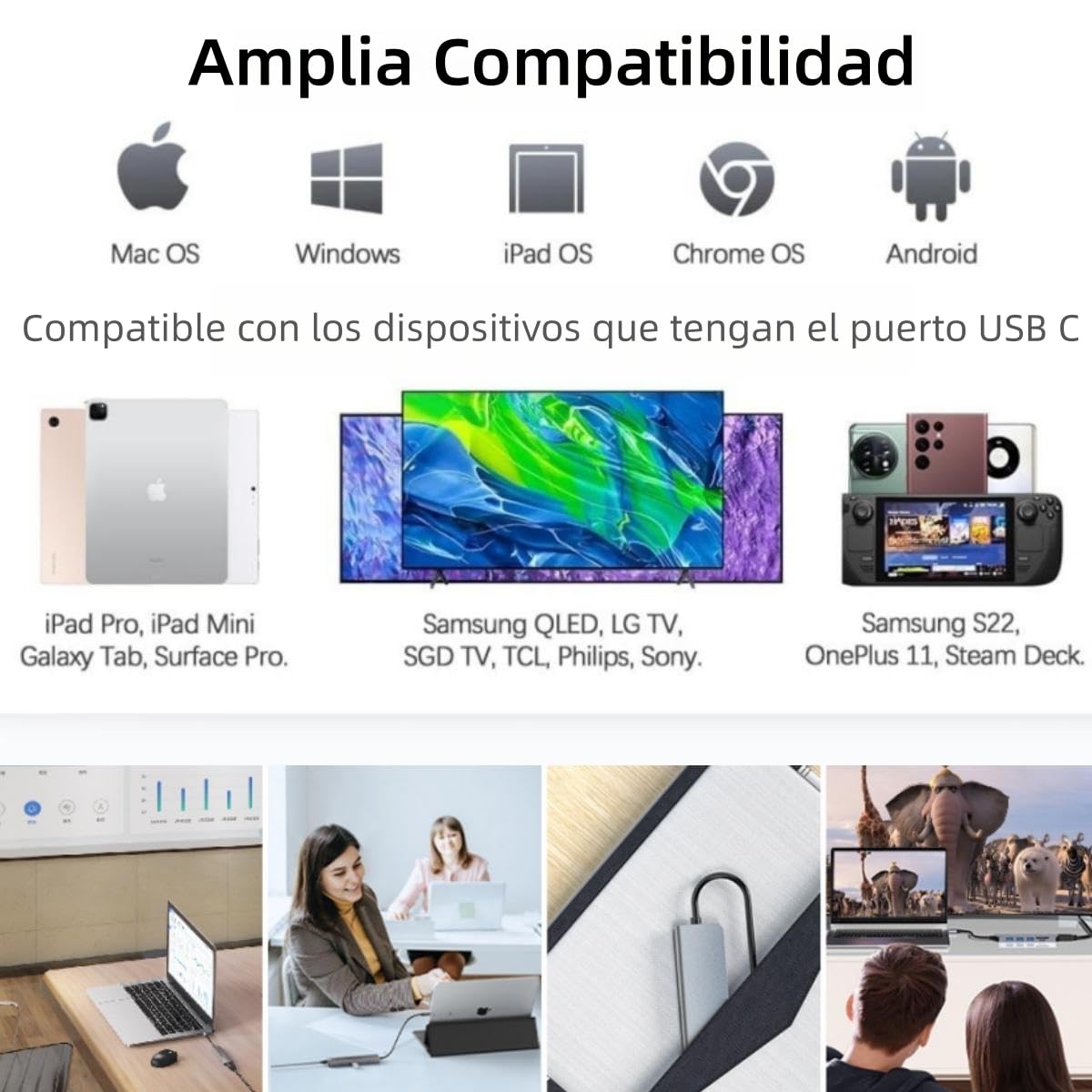Hub USB C 6 en1, Adaptador Tipo C para MacBook Air, Adaptador USB C a HDMI 4K con USB 3.0 PD Carga Lector de Tarjetas SD TF Compatible con MacBook Pro, iPad Pro, Huawei y Más Dispositivos Tipo C