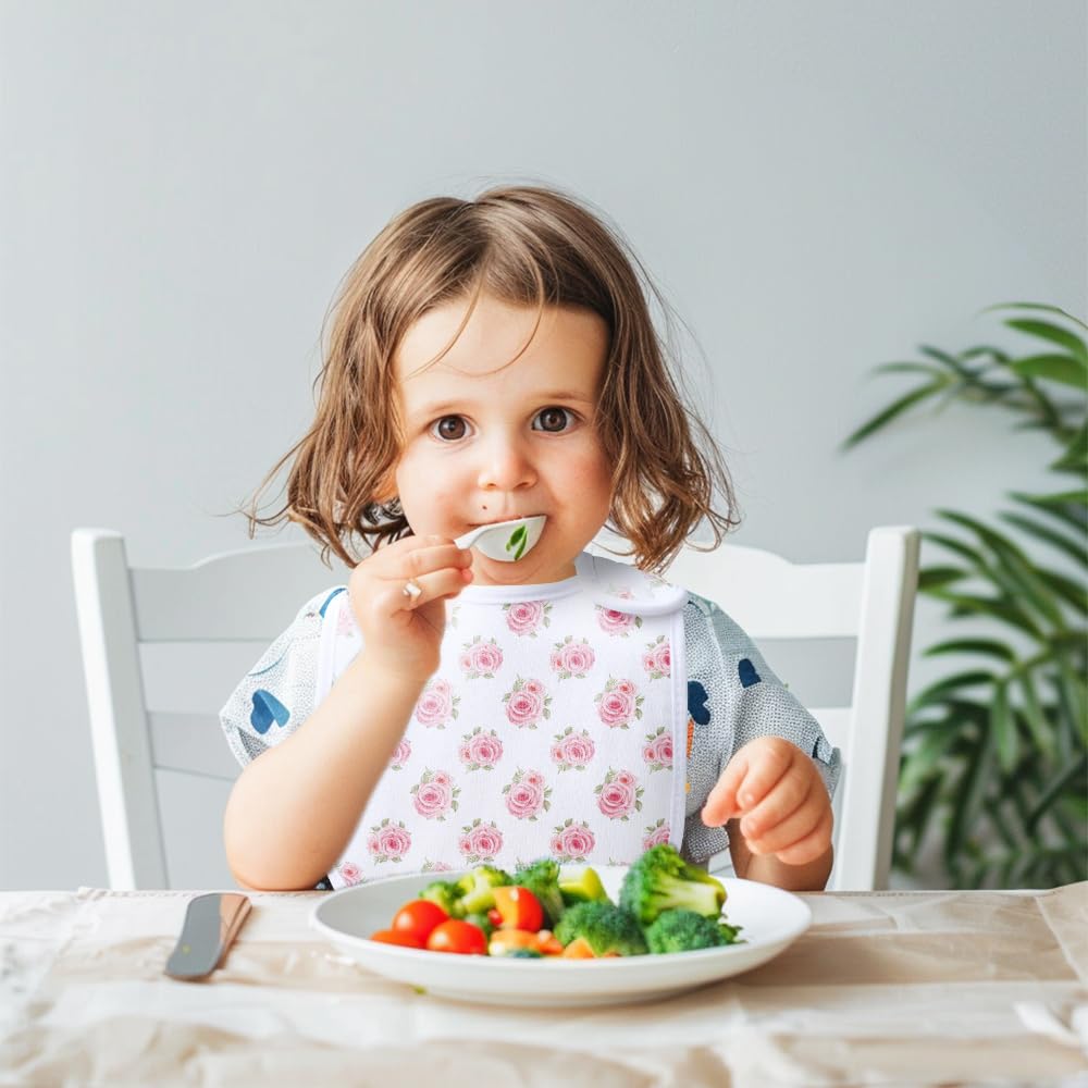 lazyrhino - Paquete de 8 baberos unisex ajustables con broches de presión ultra suaves y absorbentes para la dentición para niños y niñas (rosa-mg-8 piezas)