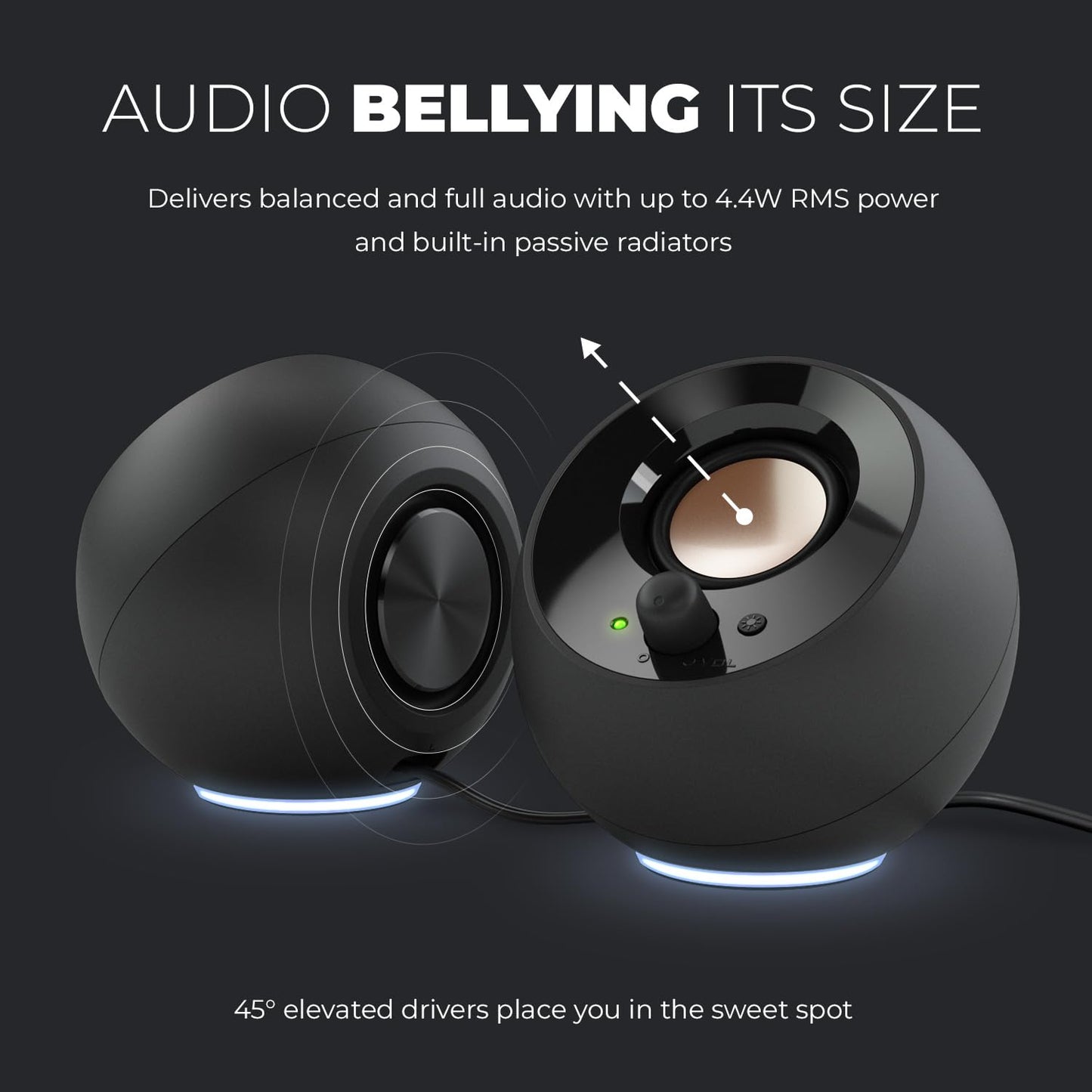 Creative Pebble SE - Altavoces minimalistas de PC con alimentación USB-C 2.0 con iluminación RGB, entrada auxiliar de 3.5 mm, hasta 4.4 W RMS de potencia para computadoras y portátiles (negro)