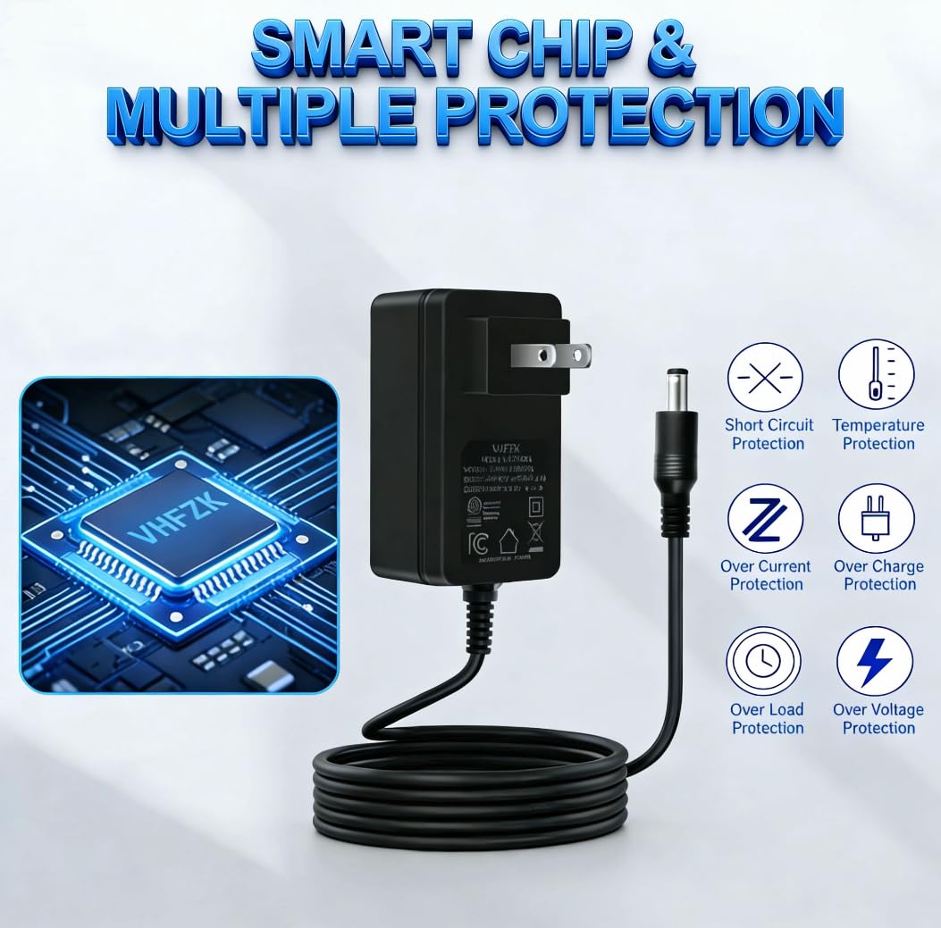 VHFZK 24V 1.5A 1A 0.5A Power Adapter 100V-240V 24 Volt Power Supply Cord DC to AC with 5 Selectable Plugs, DC24V Transformer for LED Strip Light, CCTV Camera, Essential Oil Diffuser, Massage Gun
