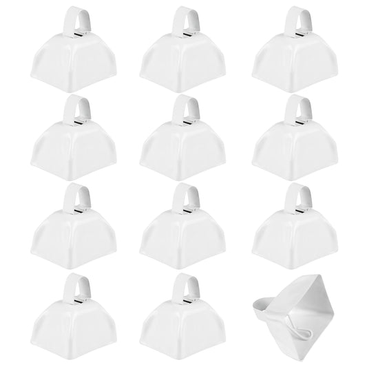 Campanas De Metal - Campanas De Vaca Blancas De 3.0 In Para Hacer Ruido, Campana De Llamada Fuerte Con Asas para Eventos Deportivos, Animaciones, Espíritu De Equipo, Matracas, Bodas, Paquete de 12