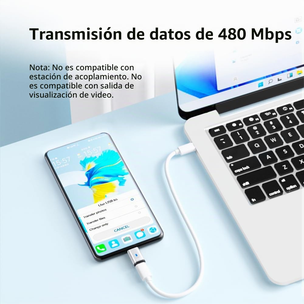 Adaptador Magnético SHEEAST USB C Negro 5 Pines 120W 480Mbps 2 Unidades
