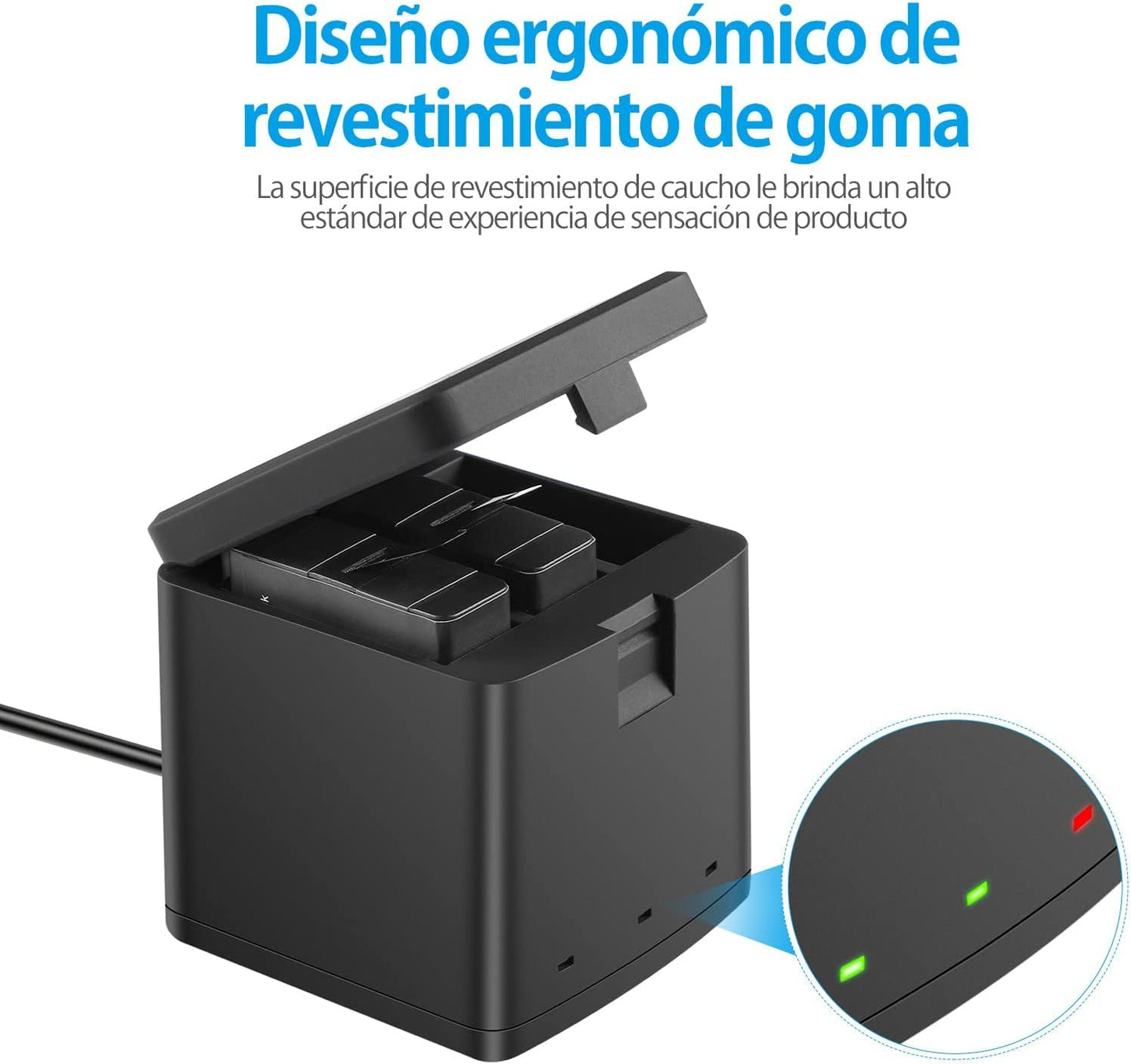 Baterías de Repuesto PHTEGI Hero 8 1220 mAh con Cargador USB LED 3 Canales para GoPro Hero 8/7/6/5 Black