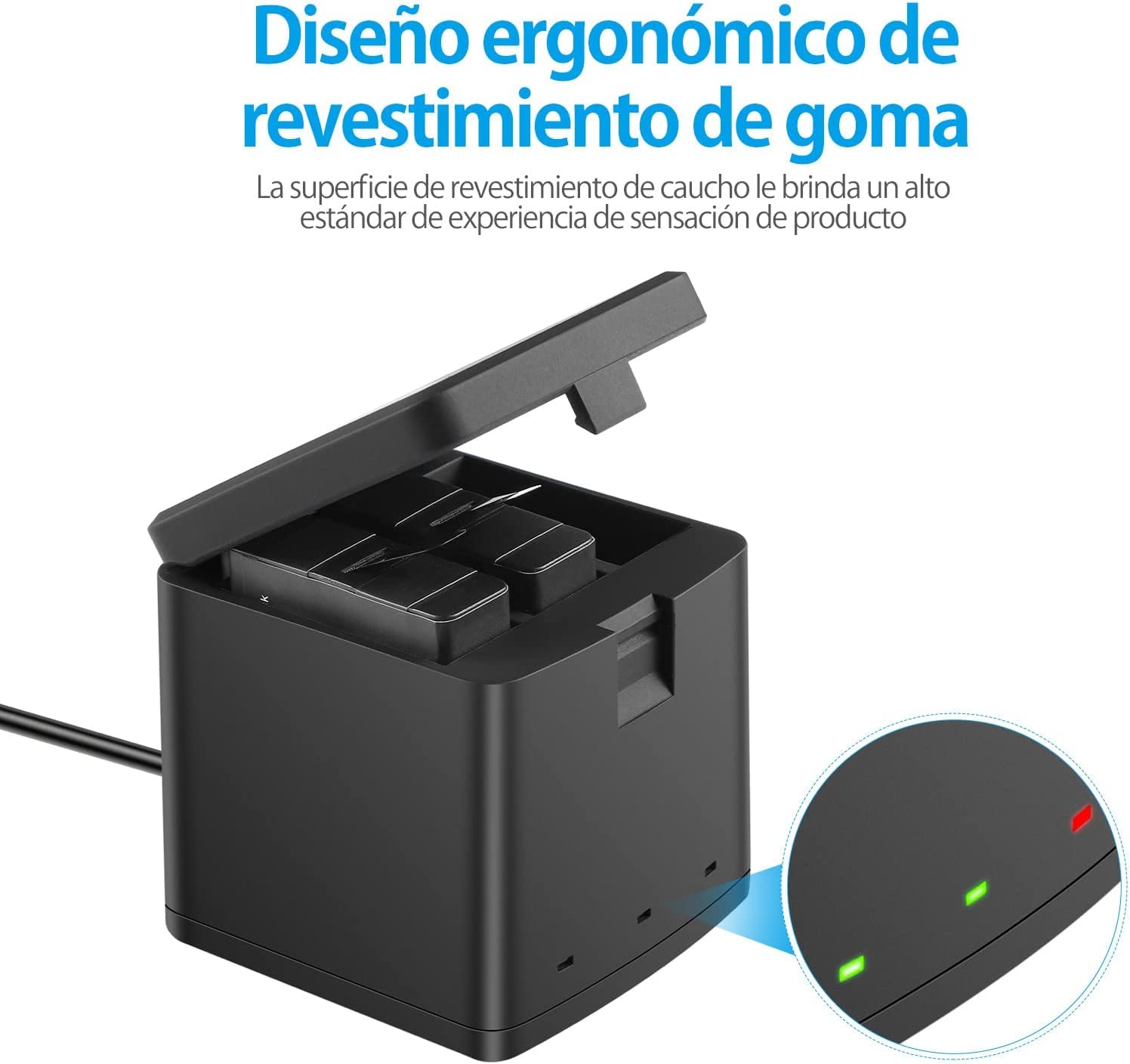 Baterías de Repuesto PHTEGI Hero 8 1220 mAh con Cargador USB LED 3 Canales para GoPro Hero 8/7/6/5 Black