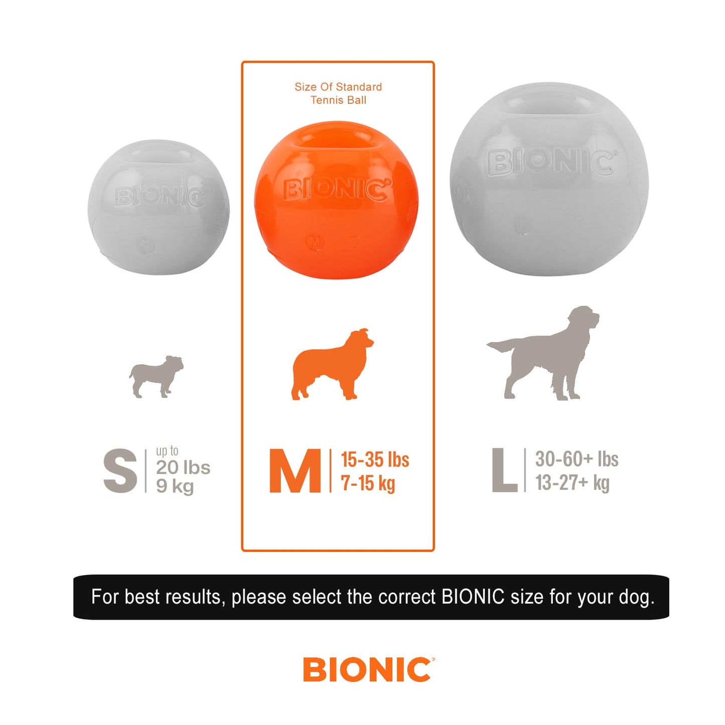 Bionic - Juguete de Bola para Perro, Mediano, Juguete Interactivo para Masticar Perros Que soporta los masticadores más Fuertes, para Perros de Entre 15 y 35 Libras (7-15 kg.)