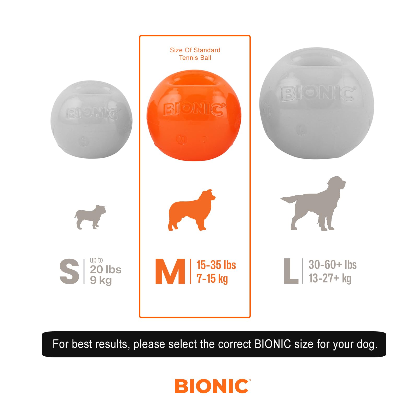 Bionic - Juguete de Bola para Perro, Mediano, Juguete Interactivo para Masticar Perros Que soporta los masticadores más Fuertes, para Perros de Entre 15 y 35 Libras (7-15 kg.)