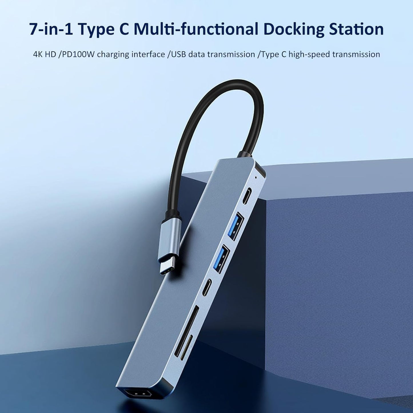 Hub USB C, 7 en 1 Adaptador Tipo C a HDMI 4K, USB 3.0, PD Carga 100W, Lector de Tarjetas SD TF, 5Gbps USB C Datos Puerto Compatible con MacBook Pro Air iPad DELL Switch Steam Deck etc.