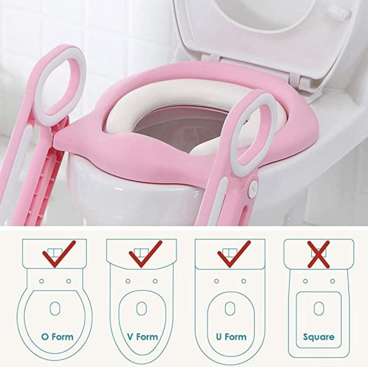 PAPU BABY Asiento Entrenador para Inodoro Acolchonado con Escalera (Rosa/Blanco)
