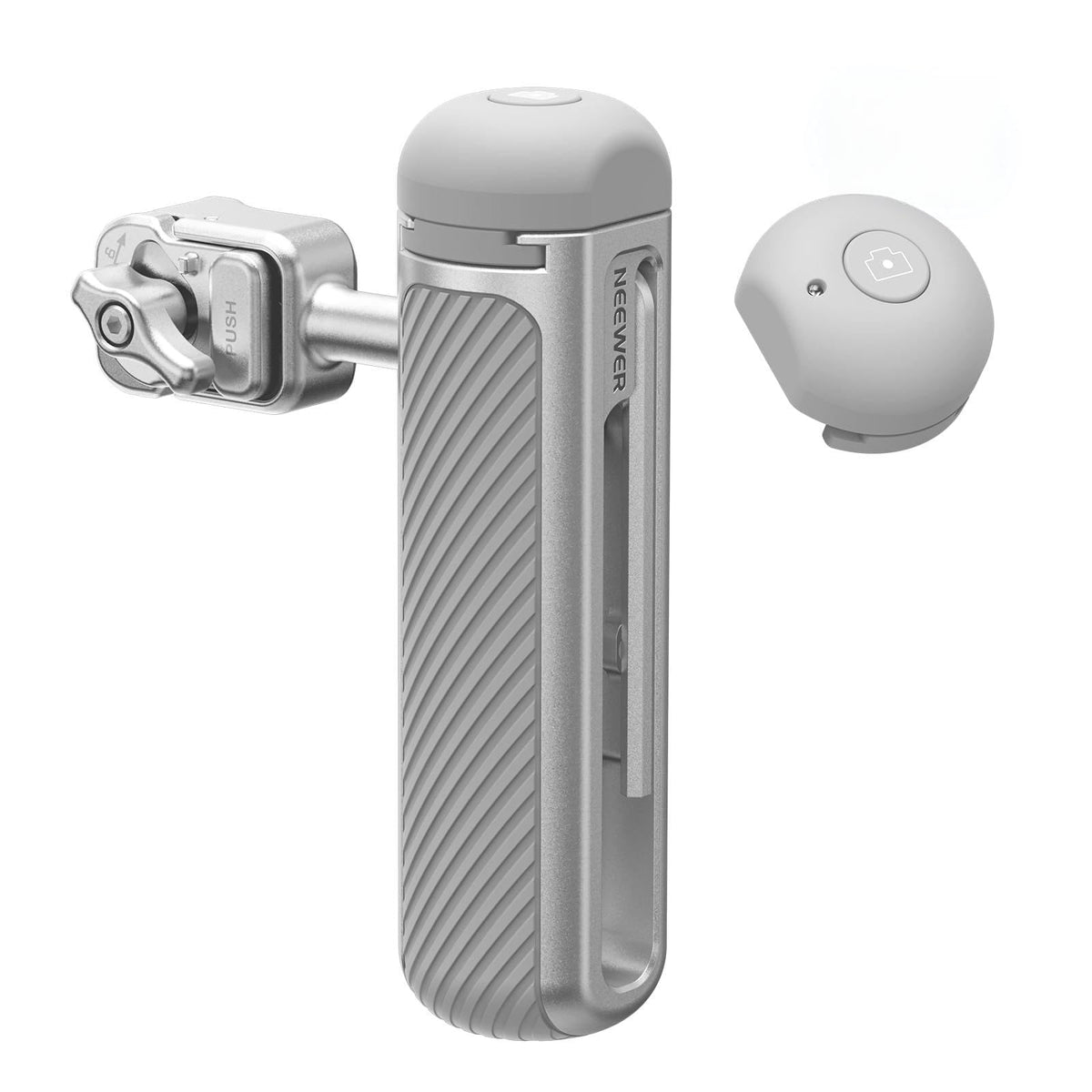 Mango Lateral NEEWER Plateado Gris con Obturador Bluetooth Desmontable y Rotación 360 Grados Compatible con iPhone 16 Pro 16 Pro MAX S25 Ultra