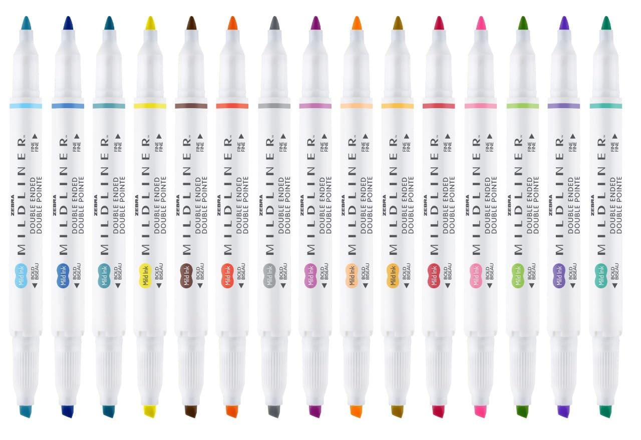 Set de Diario y Plumones Zebra Escritura y Creatividad Incluye Marcadores Retráctiles ClickArt 4 Rotuladores Sarasa 5, Marcadores Mildliner Brush,15 Marcadores Mildliner Punta Fina y Punta Cincel