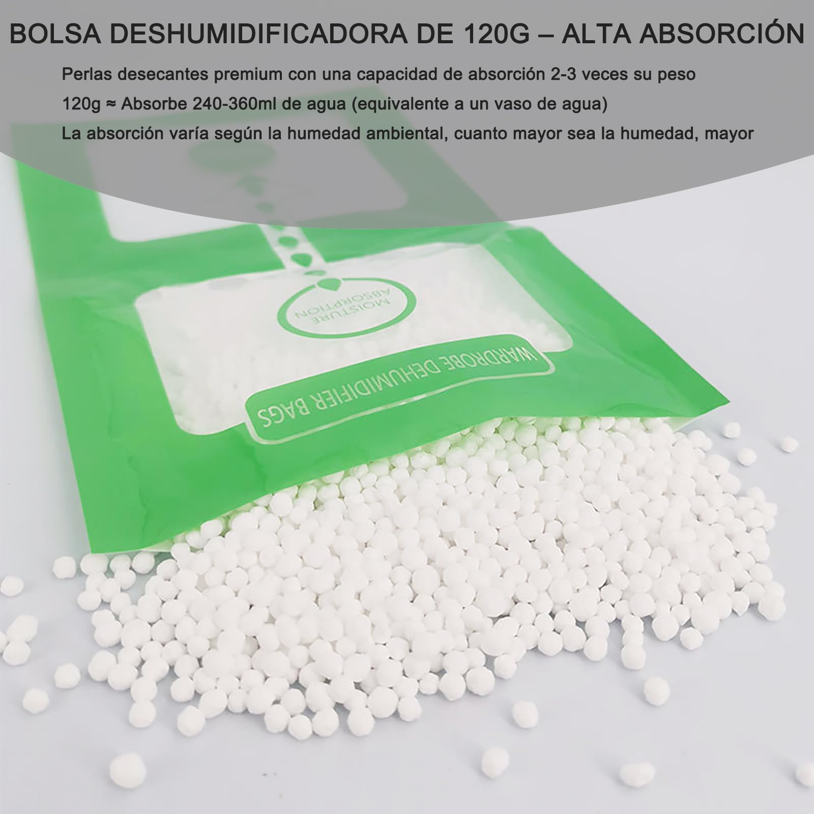 Bolsa Deshumidificadora - 12 Bolsas de 120g, Absorbe Humedad de Forma Eficiente, Ideal para Closets, Armarios, Cocinas, Baños y Sótanos, Reduce Olores y Mantiene el Ambiente Seco, Sin Fragancia