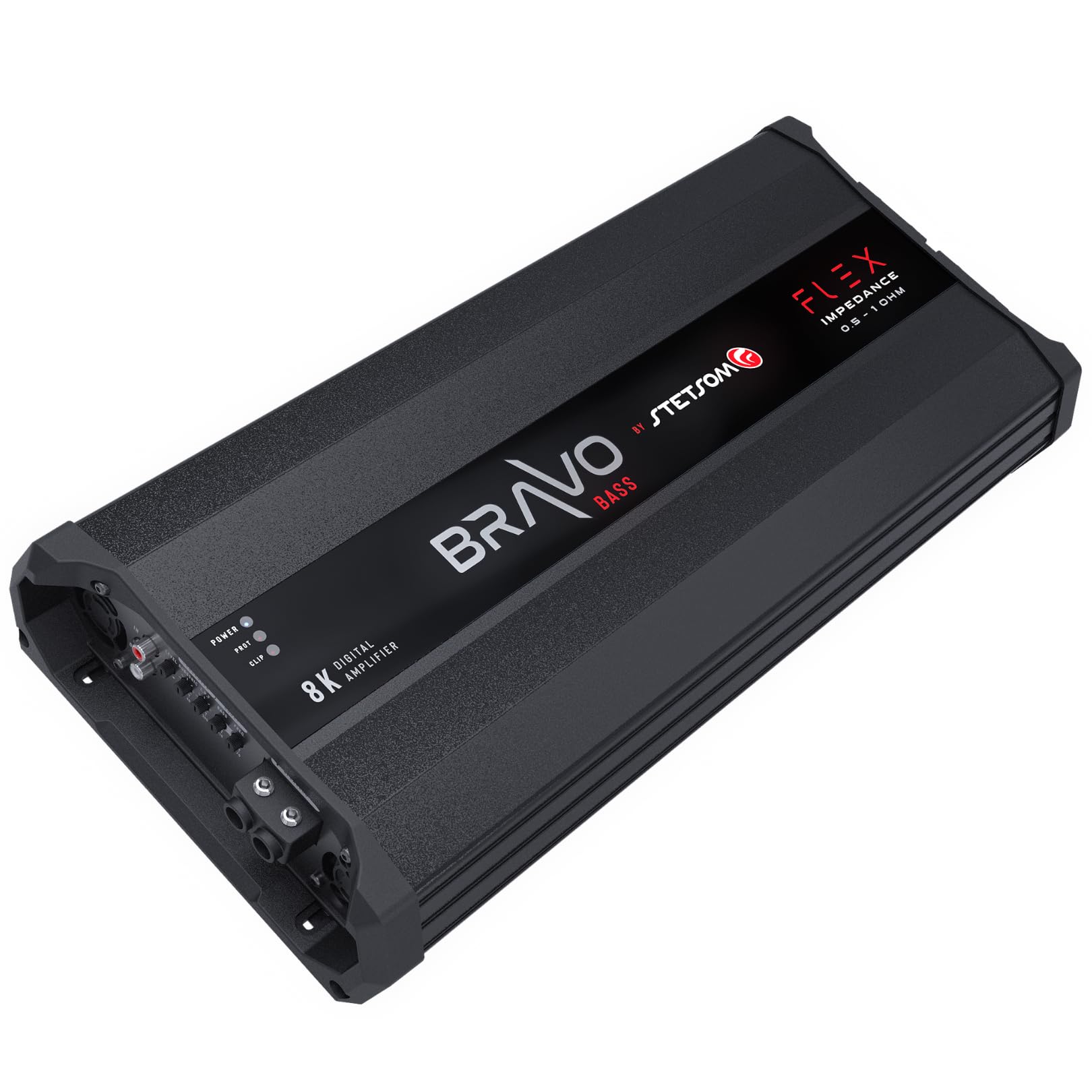 Amplificador de Audio Clase D Stetsom Bravo BASS Flex 8000 Vatios para Coche con Sistema de Impedancia Automática Monobloque Subwoofers