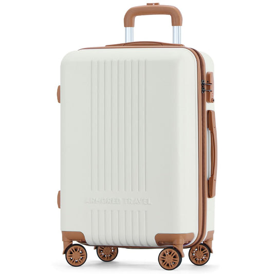 Maleta De Viaje Carry On 20" de Mano Cabina 10kg Rígida Doble Refuerzo Con * TSA Lock * Luggage suitcase Armored Travel (Beige - Palace)