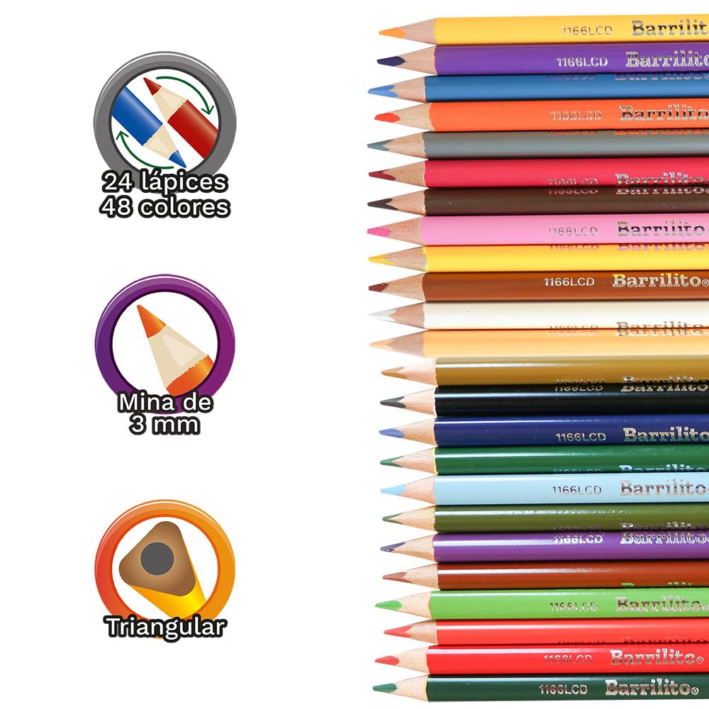 Barrilito Lápices largos de doble color (24-48) Caja con 24 lápices de 48 colores. 1167LCD