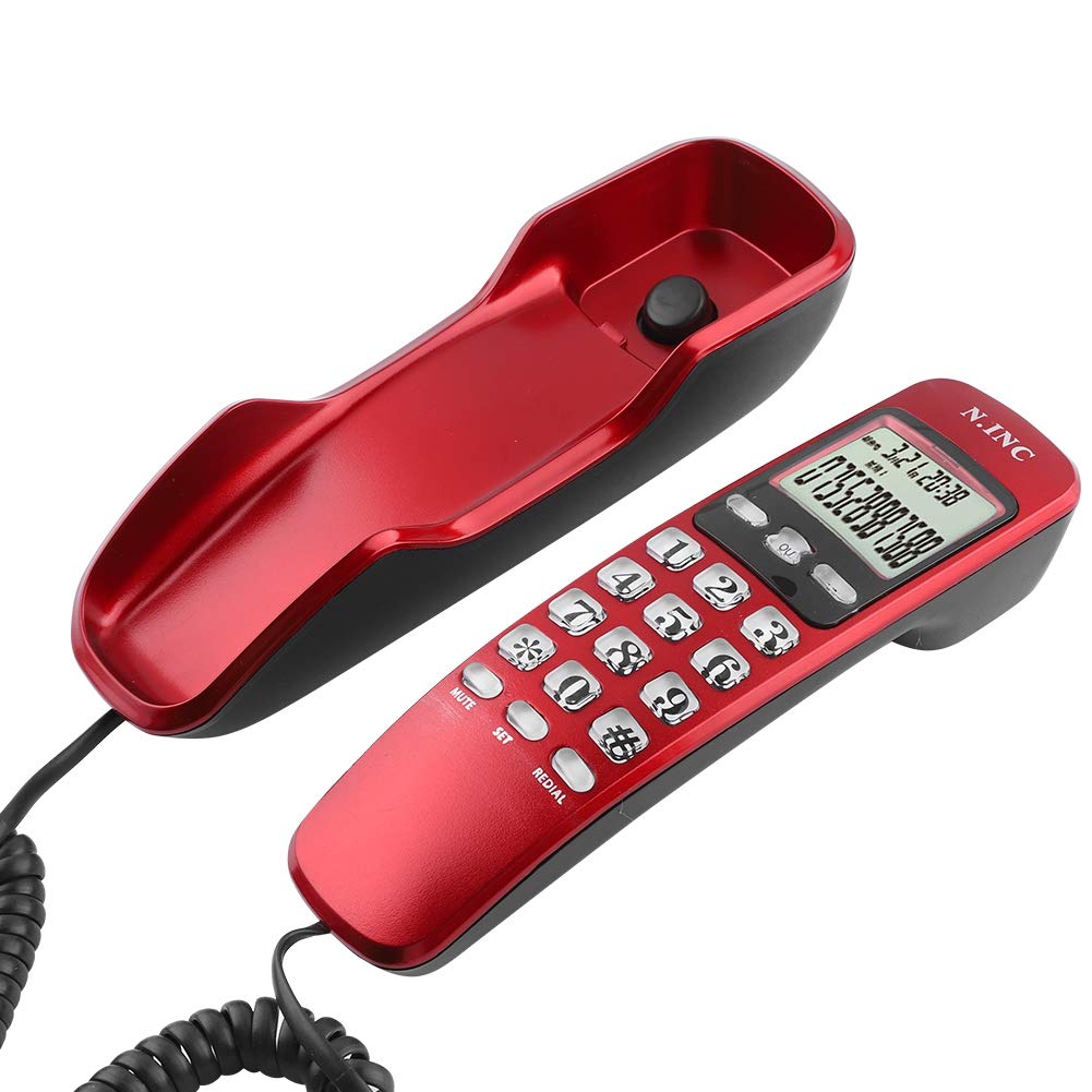 ASHATA Teléfono Fijo con Pantalla LCD, Teléfono con Cable Multifuncional Capacidad de 38 Contactos,Memoria Entrante,Comprobación de Recuerdos,Devolución de Llamada(DTMF/FSK)(Rojo)
