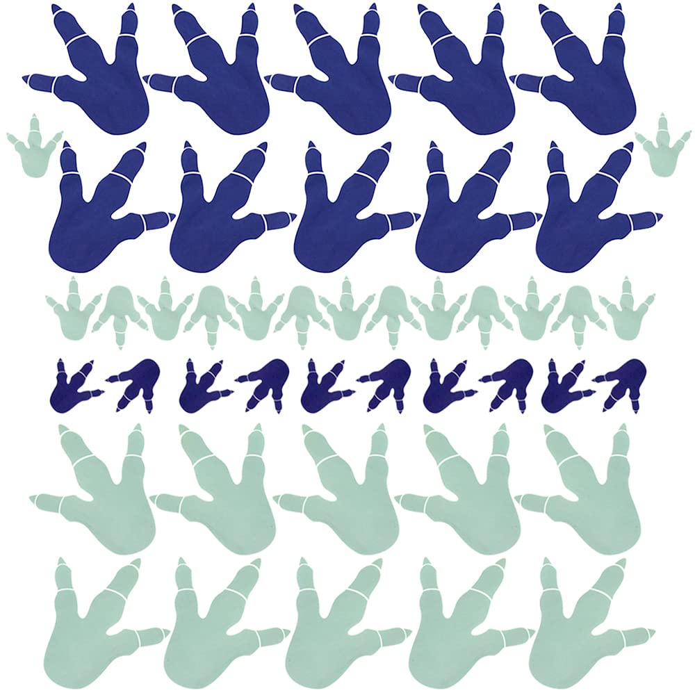FAZHBARY - 45 pegatinas de huellas de dinosaurios para pared, pies de dinosaurio, calcomanías de vinilo para recámara, guardería, escuela, baile, estudio de decoración