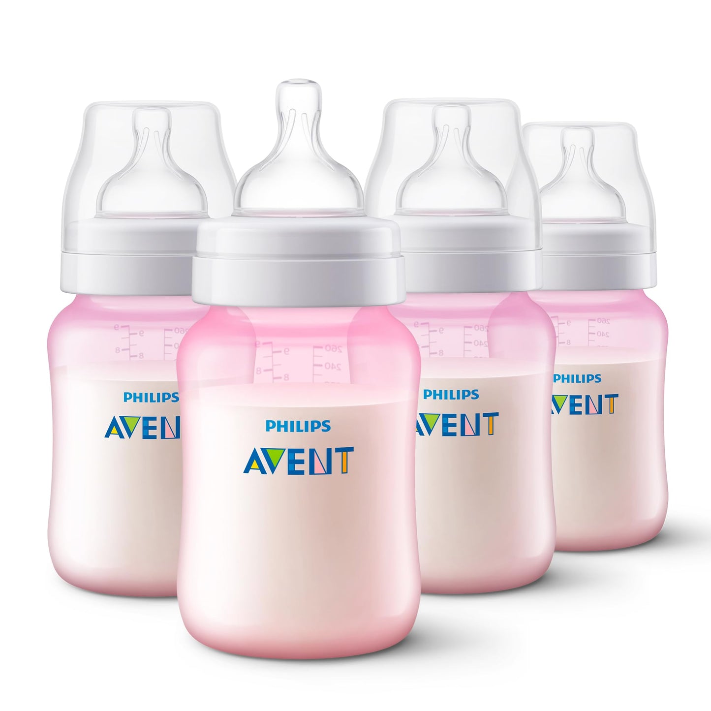 Biberón Anti-colic Philips Avent Rosa con Válvula Anticólicos 260 ml 1 m+ 4 Piezas
