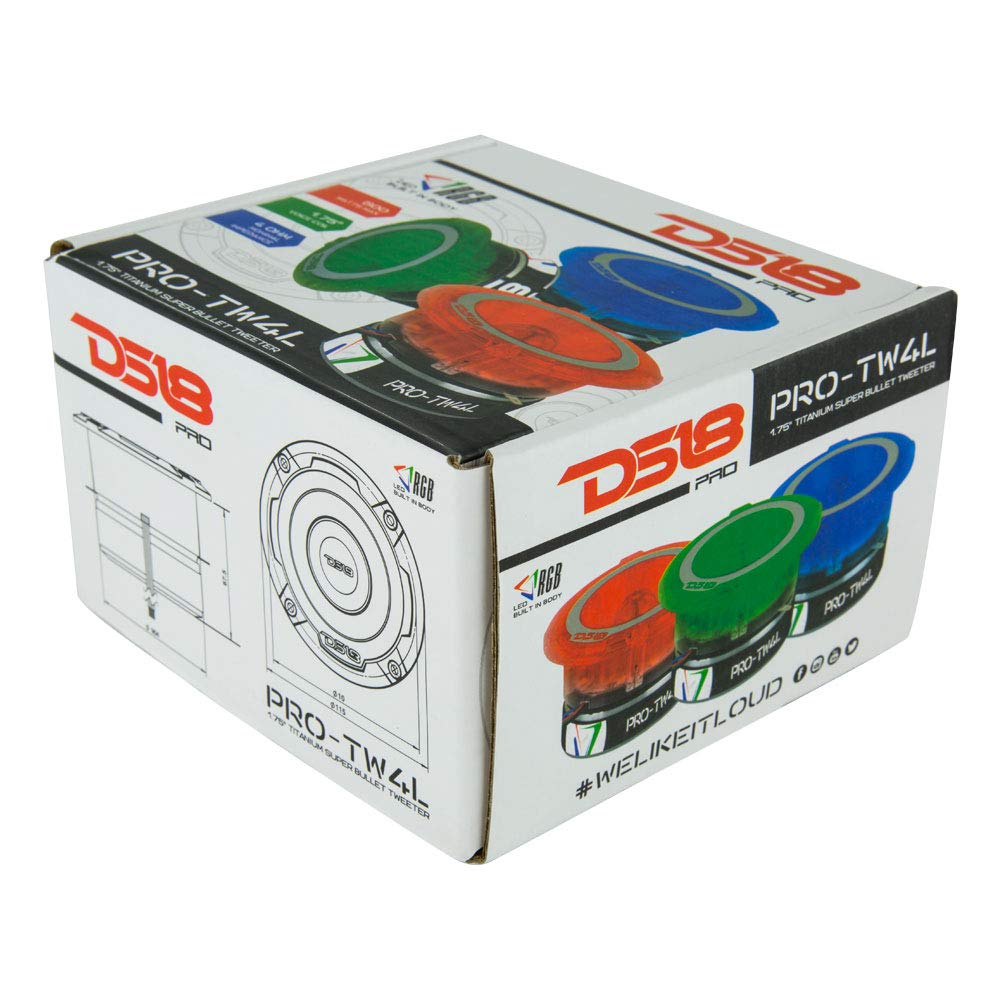 DS18 PRO-TW4L RGB Super altavoz de agudos - 1.75 pulgadas, marco de policarbonato y diafragma de titanio, 560 W máximo, 280 W RMS, 4 ohmios, cruce integrado - Los tweeters PRO son los mejores del mercado de audio profesional (1 altavoz)