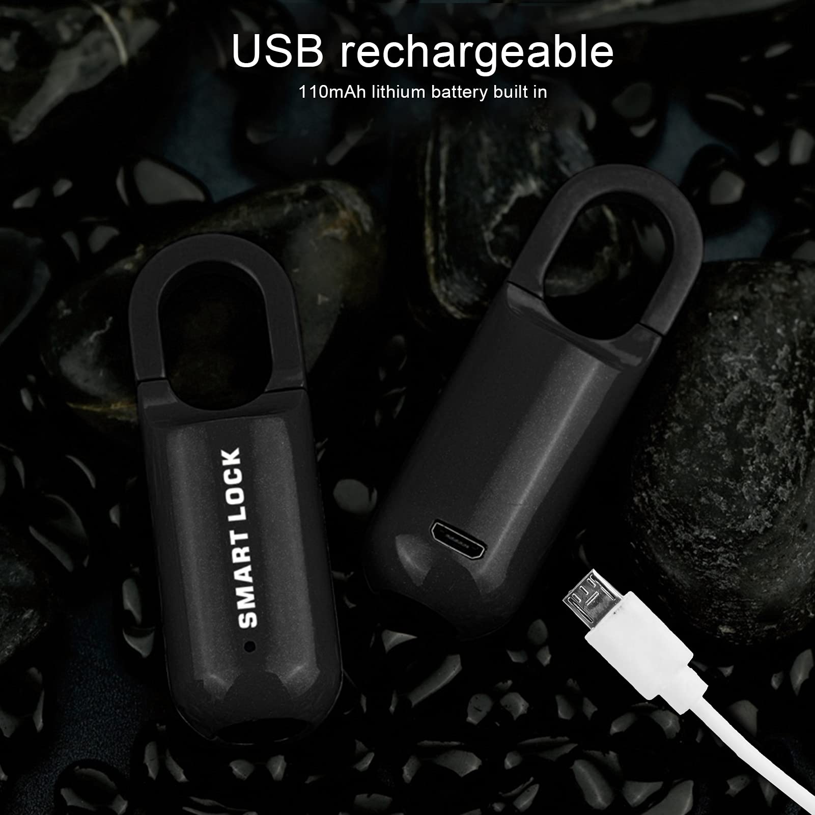 Candado con Huella Digital Cerradura Inteligente Sin Llave para Casillero Candado con Huella Digital Recargable para Casillero, Equipaje, Gimnasio, Maleta, Bolsas Y Caja(Negro)
