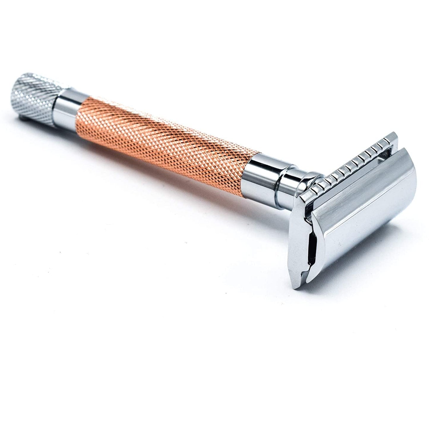 Parker Safety Razor 56R - Maquinilla de afeitar de seguridad de doble filo con 5 cuchillas Parker de acero inoxidable platino premium - Diseño clásico de 3 piezas (oro rosa)