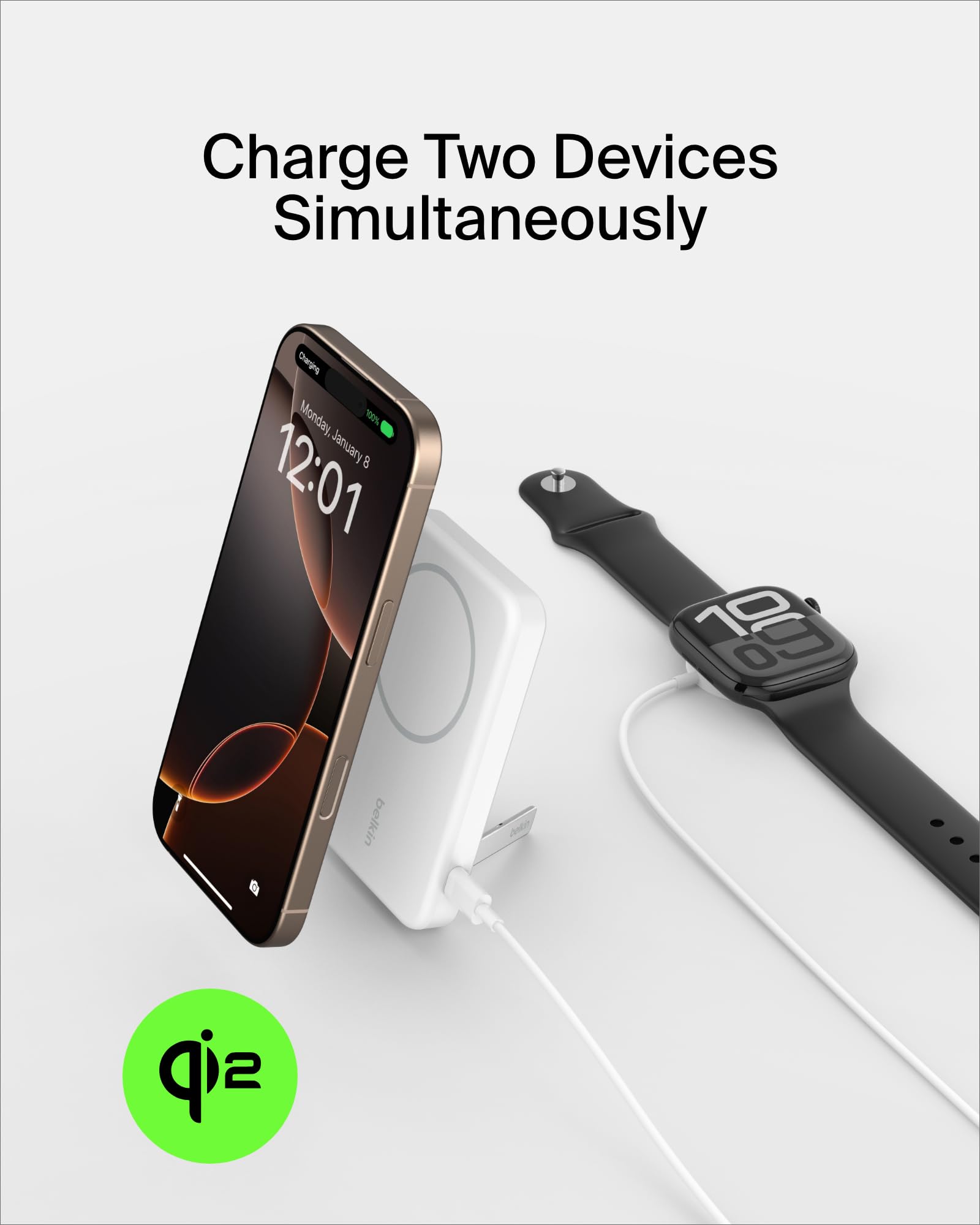 Batería Magnética Belkin Blanca con Qi2 de 15W y 5,000 mAh