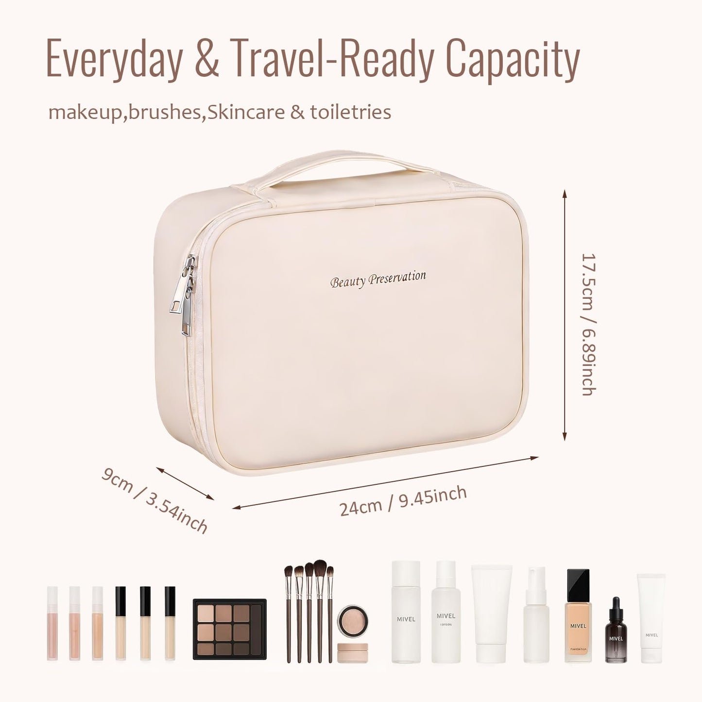 Sertin - Bolsa de maquillaje de alta calidad para mujer, organizador de bolsas de cosméticos de viaje de gran capacidad con múltiples compartimentos, bolsa de aseo resistente al agua para uso diario y
