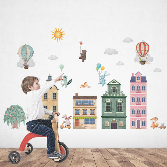 Calcomanías de Pared con Globos de Aire Caliente de Acuarela para Habitación y Sala de Juegos
