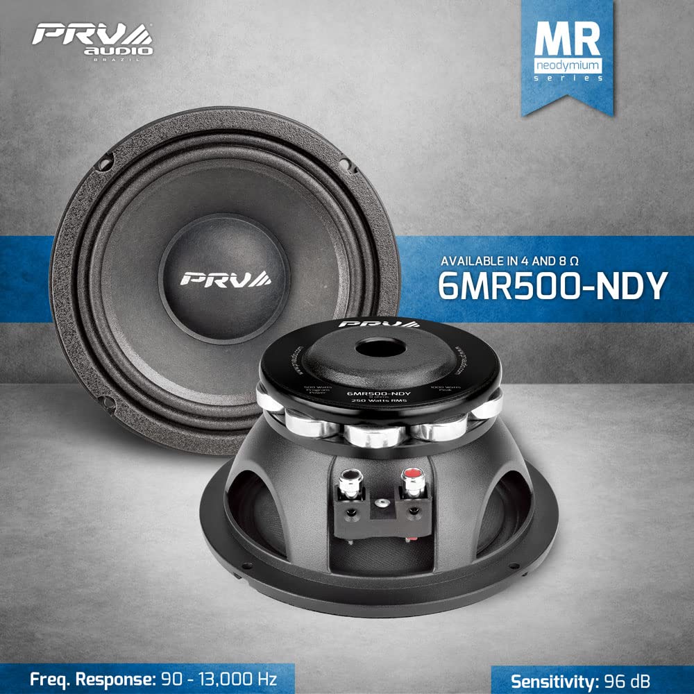 PRV Audio 6MR500-NDY-4 Neodymium 6.5" Mid Range 4 ohms Pro Audio Speaker 96dB 250 Watts RMS 2" VC
