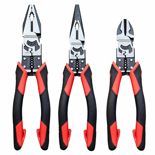 Juego de 3 alicates combinados, herramienta eléctrica multifunción 9 en 1, nariz de 8.5 pulgadas de largo, linieros de 8.5 pulgadas, pelacables de corte diagonal de 8 pulgadas, corte lateral