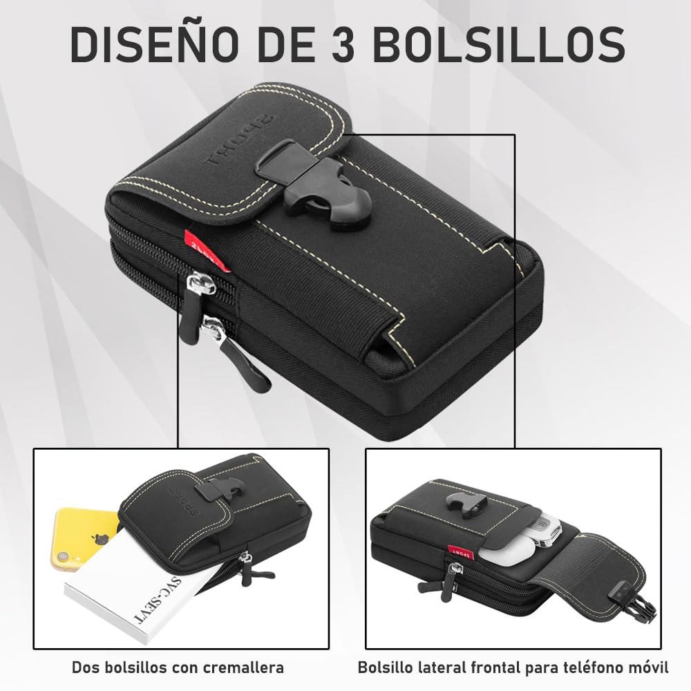 Funda para Cinturón de Celular, Bloquee el Bolso Portátil del Teléfono de los Hombres de la Cremallera, Funda Táctica Multiusos Teléfono para Trabajo, Senderismo, Camping, Barbacoa, Rescate (Negro)