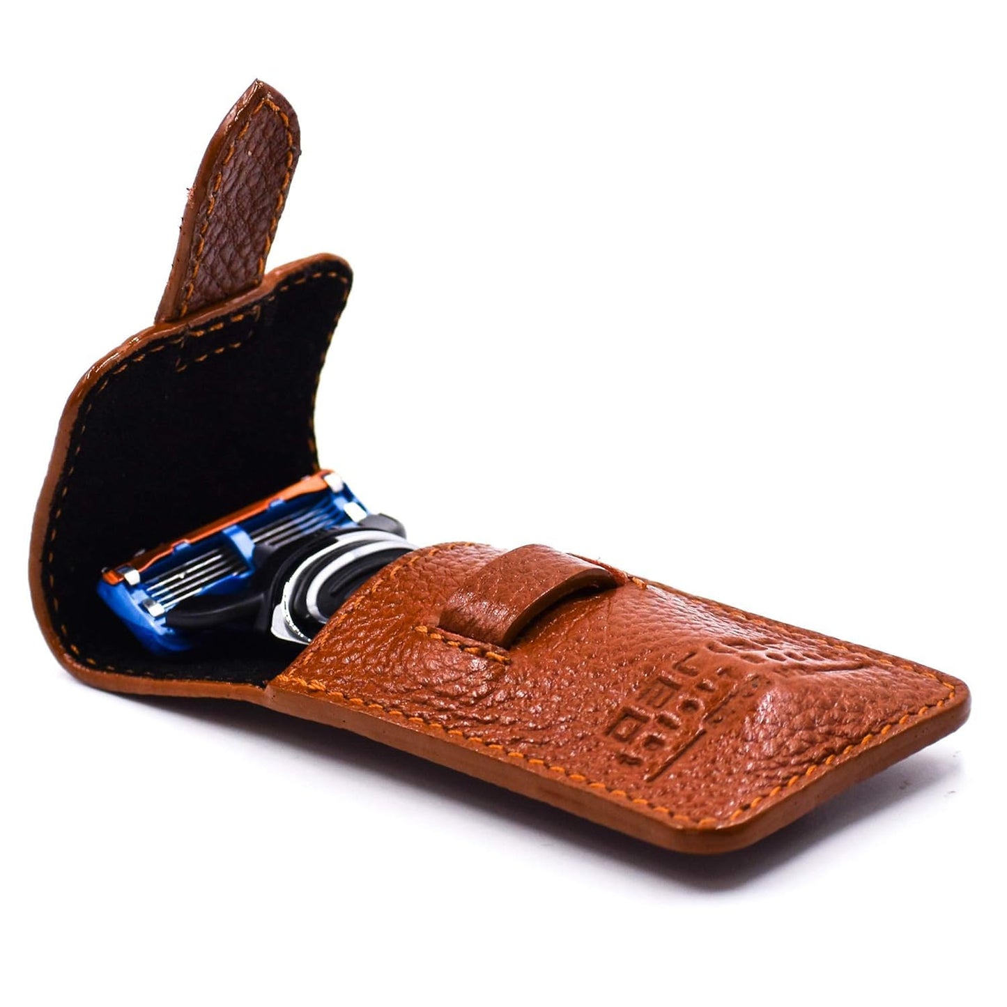 Parker - Maquinilla de afeitar de seguridad, 5 cuchillas Gillette Fusion compatible con viaje, con funda de piel de lujo