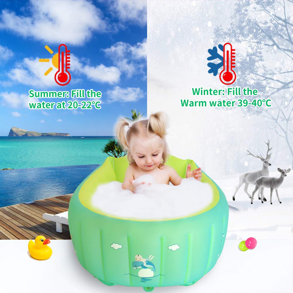 relaxing baby Bañera inflable para bebé relajante, asiento de bañera pequeño para bebé sentado, silla de bañera portátil para bebé niña de viaje accesorios con 2 divertidos juguetes de baño y bomba de aire para recién nacidos - 6 años de edad.