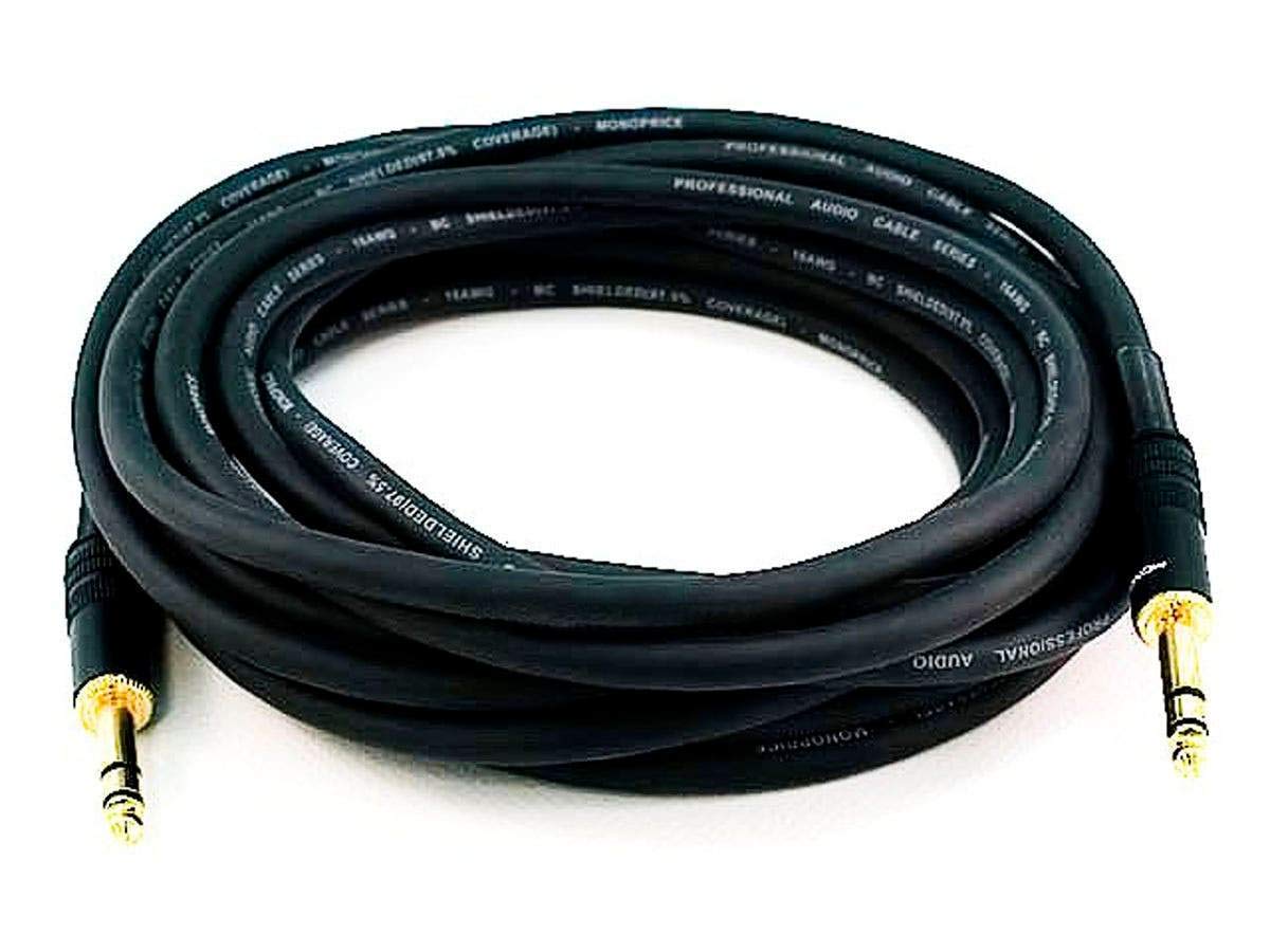 Cable Mono Premier Series 1/4 Inch TRS Macho a Macho Negro 16AWG Chapado en Oro